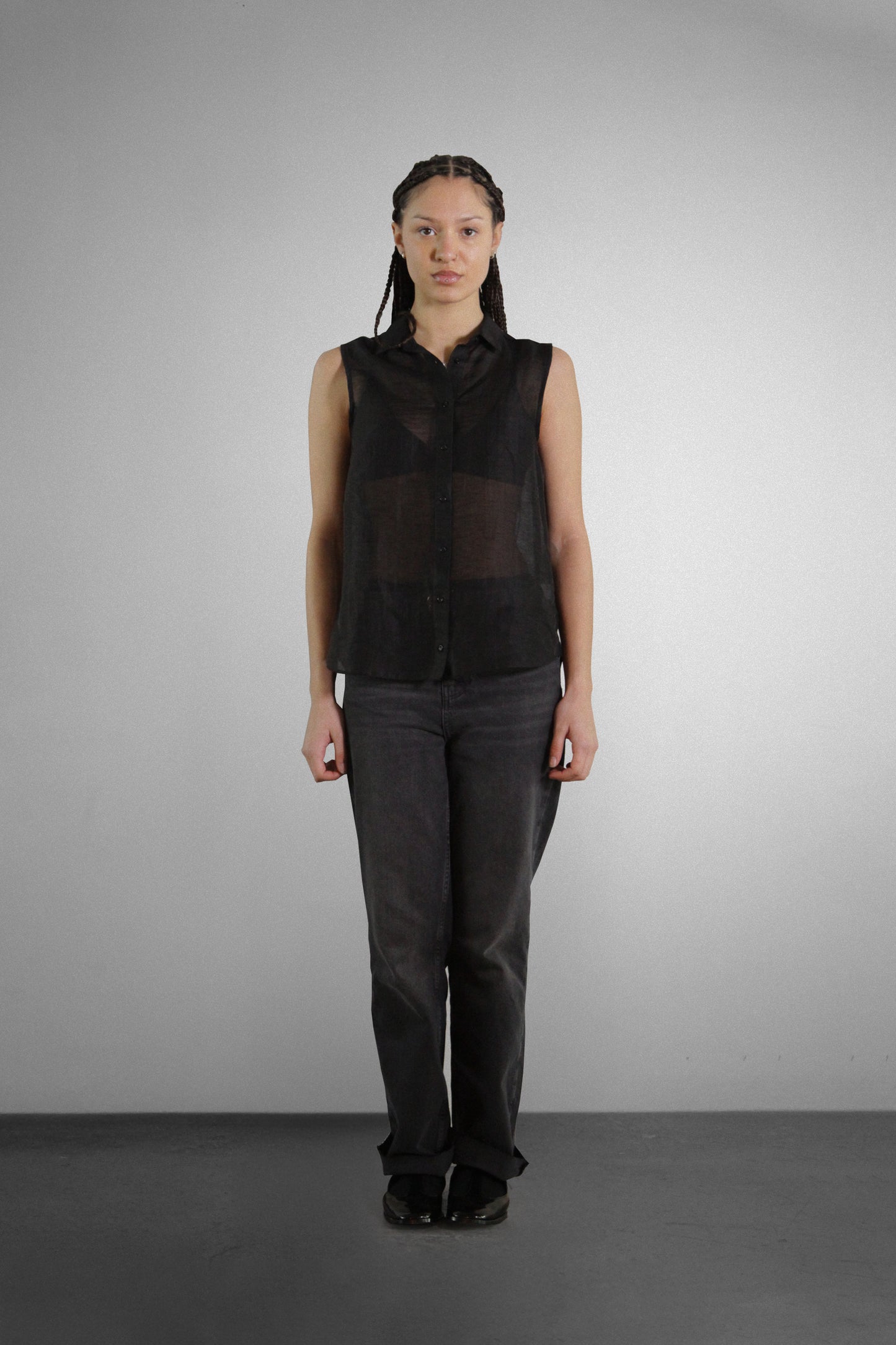 Sheer Black Sleeveless Shirt