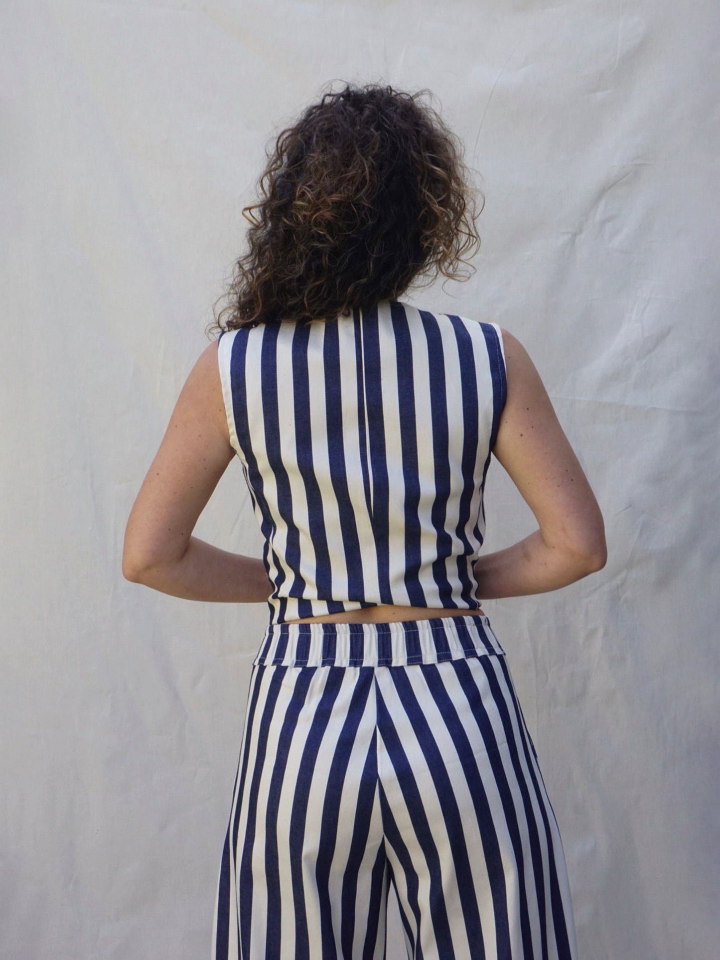 Navy-White Striped Wide Leg Co-ord Trousers