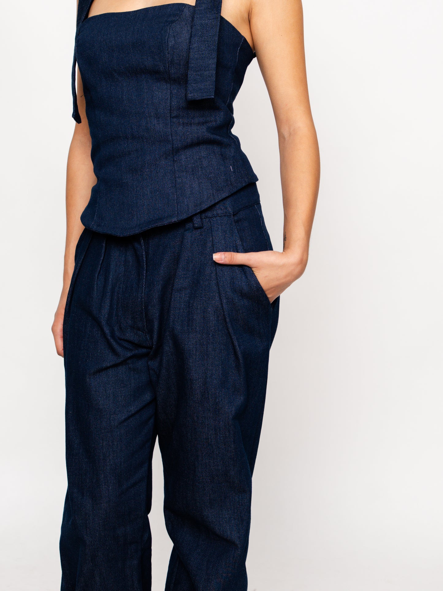 Pleated Denim Trousers