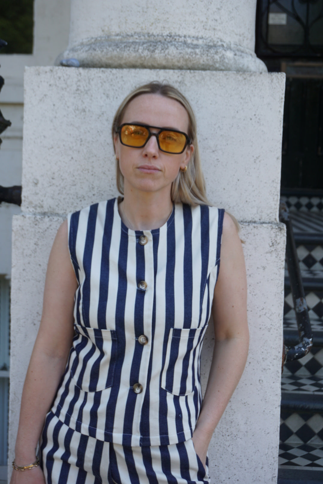 Navy White Stripe  Co-ord Waistcoat
