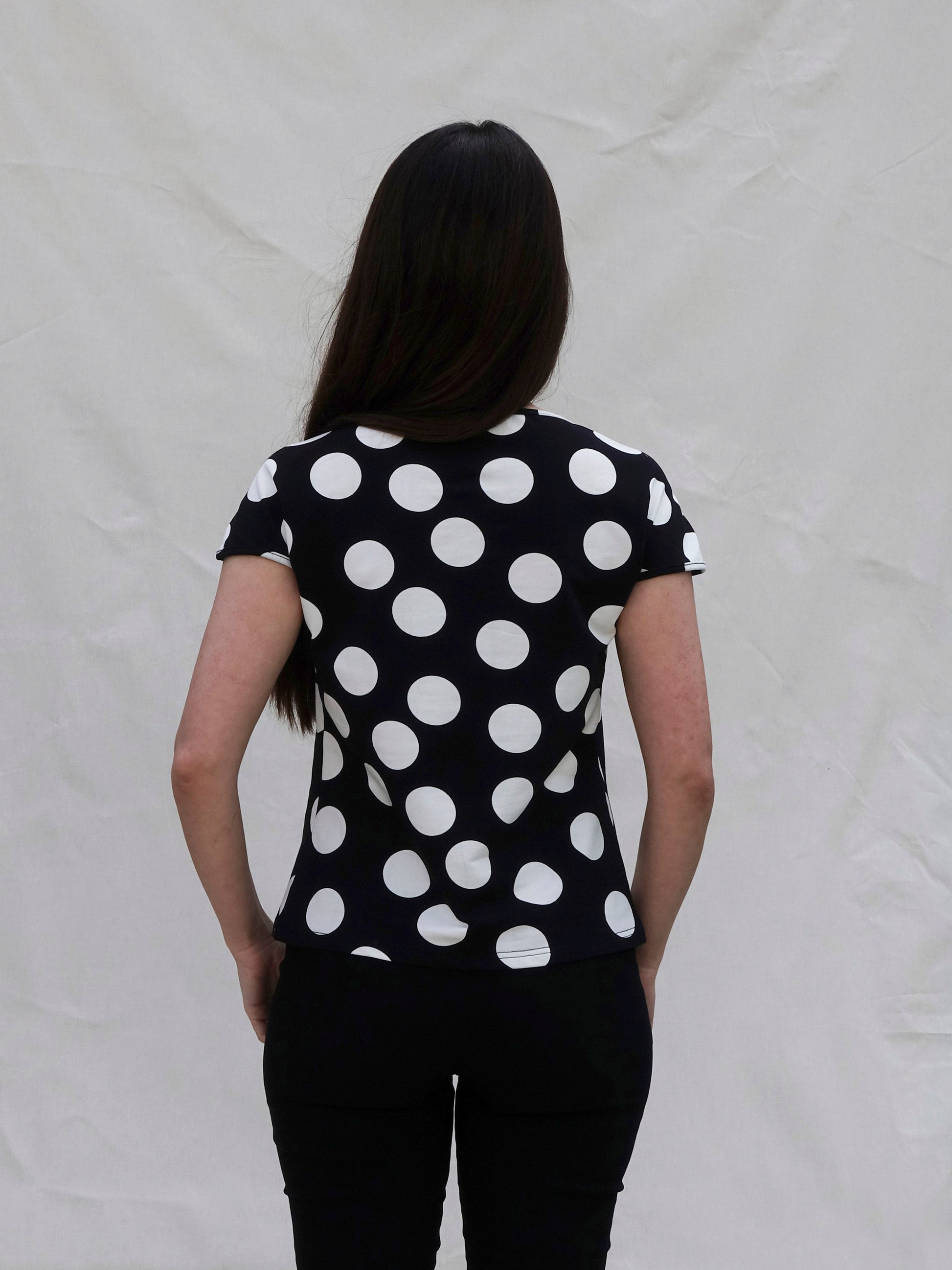 Black and White Cut Out Front Polka Dot Top -back