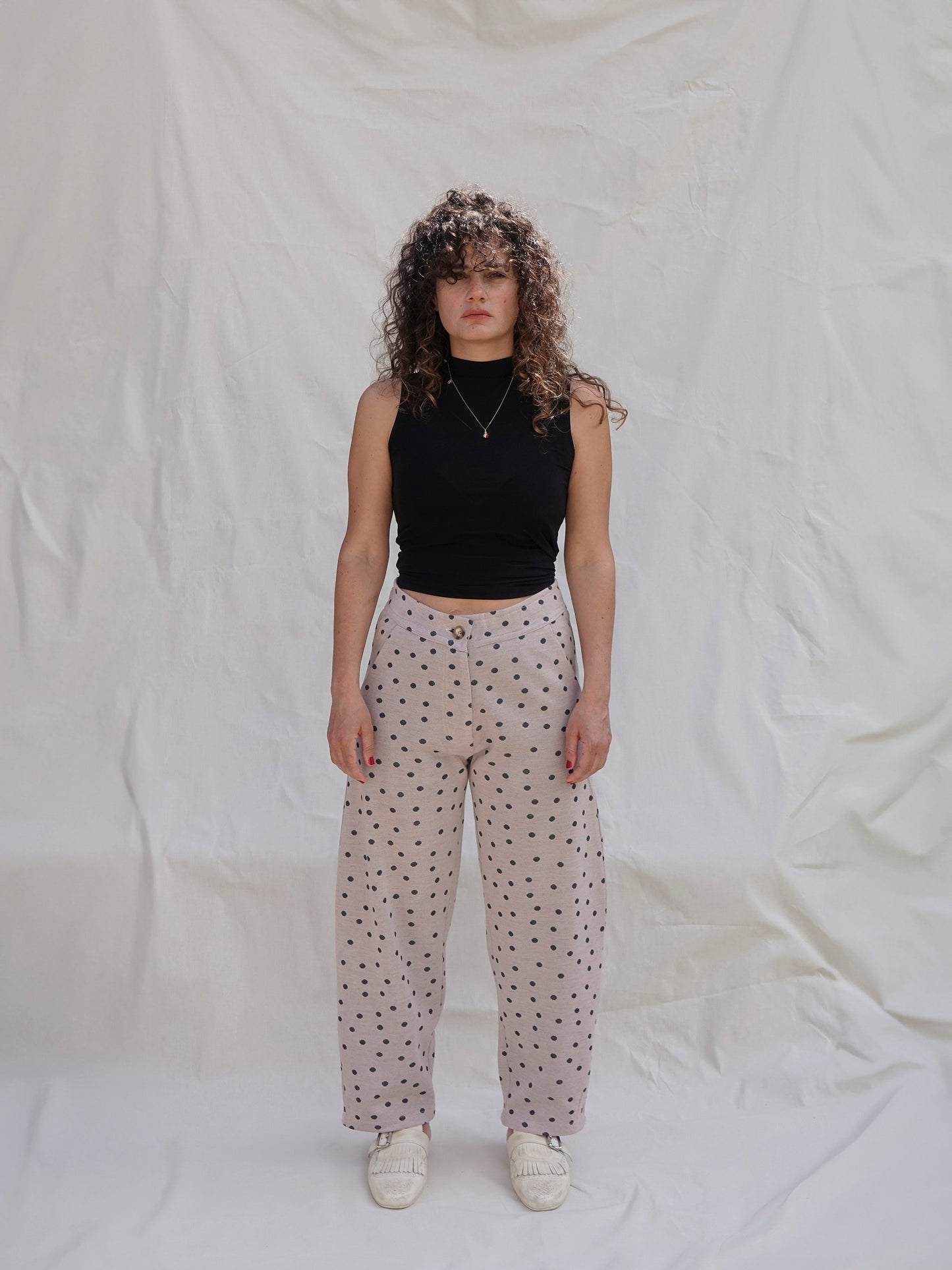 Brown High Waisted Polka Dot Barrel Trousers