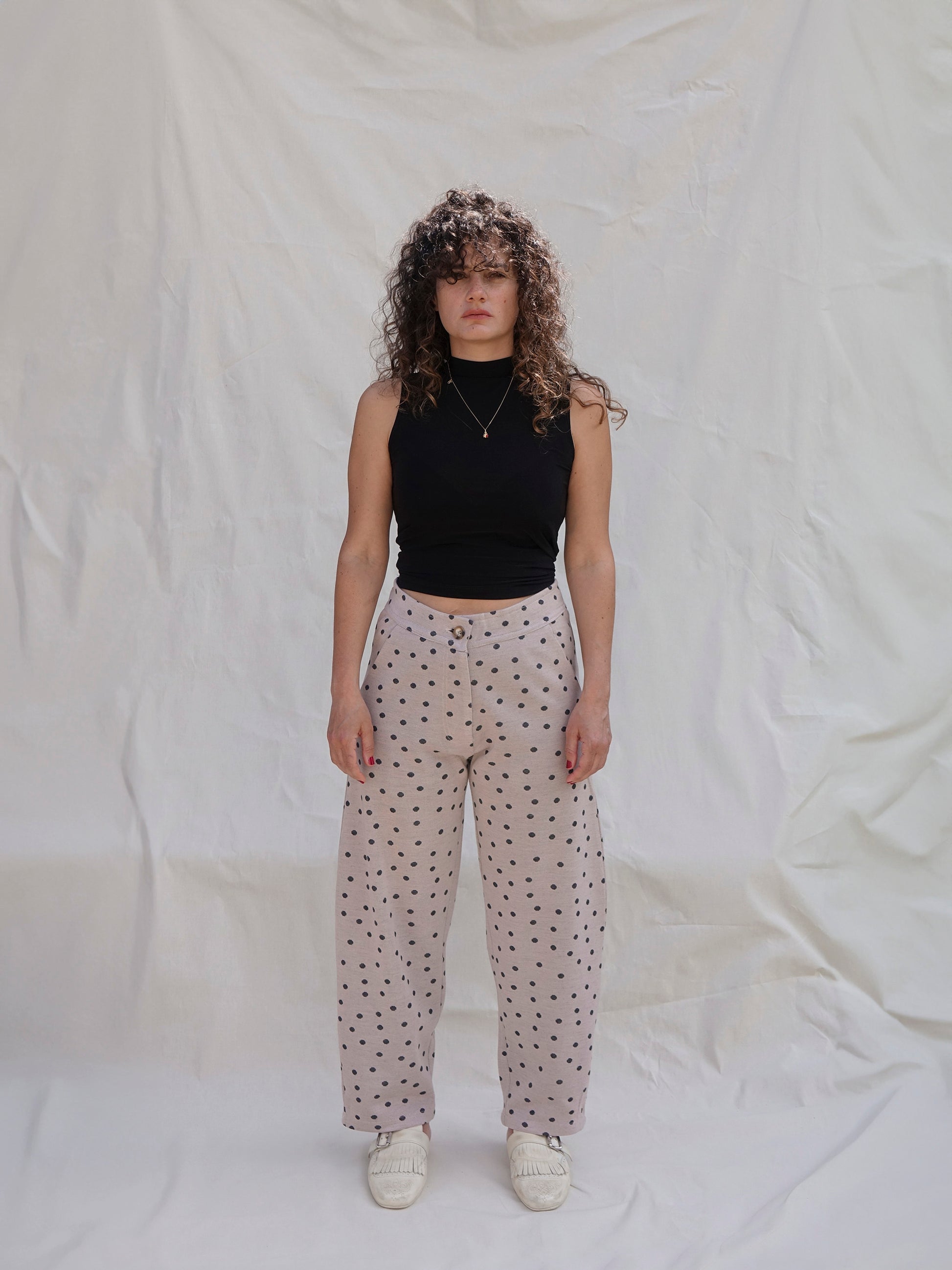 Brown High Waisted Polka Dot Barrel Trousers