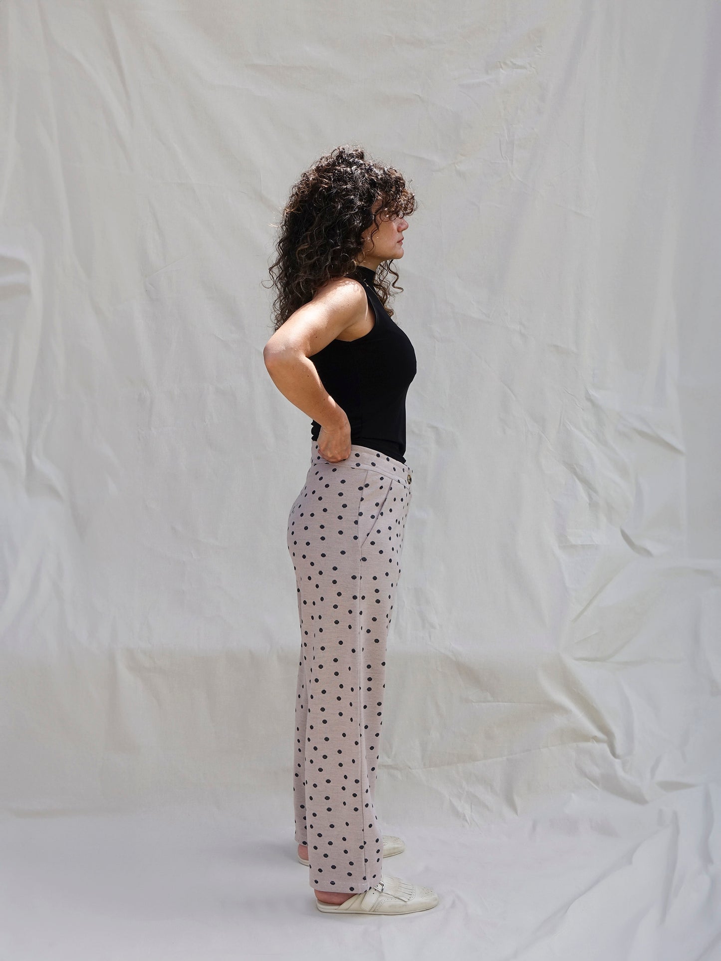 Brown High Waisted Polka Dot Barrel Trousers - side