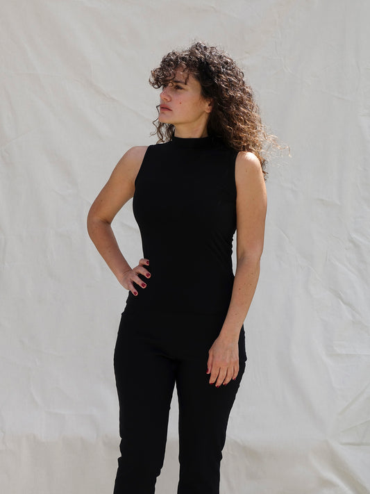 Black Slinky Mock Neck Sleeveless Top