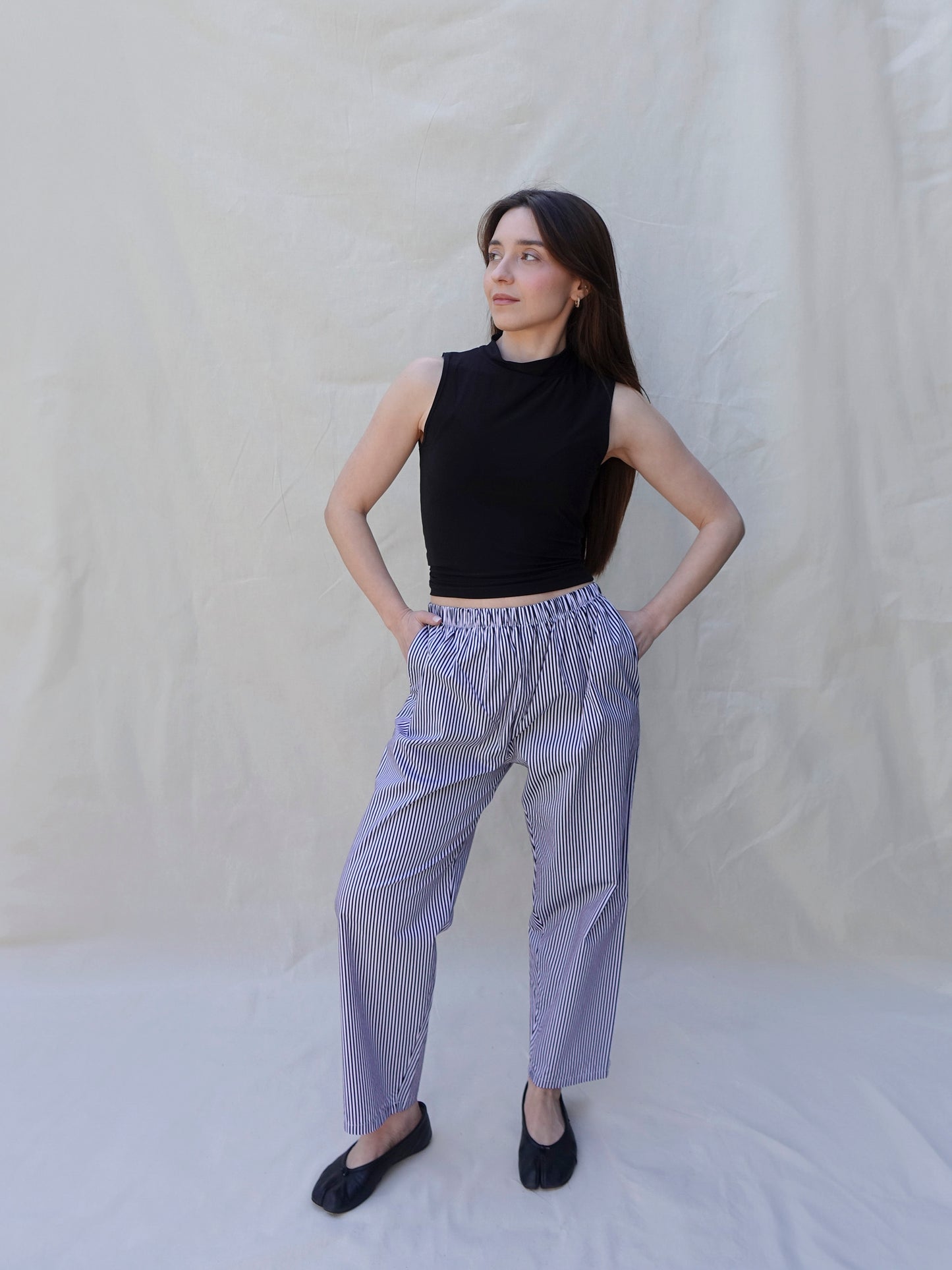 Black Striped Wide Leg Trousers
