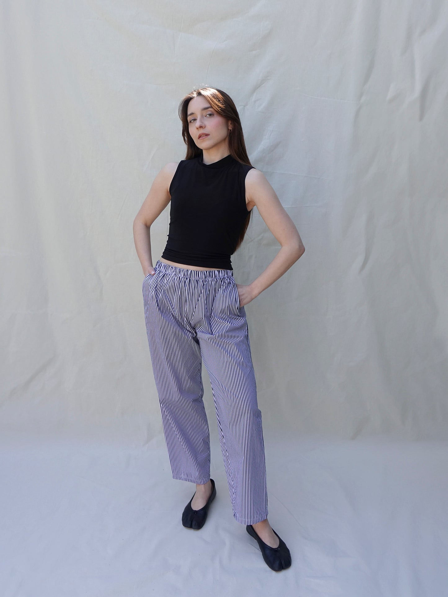 Black Striped Wide Leg Trousers
