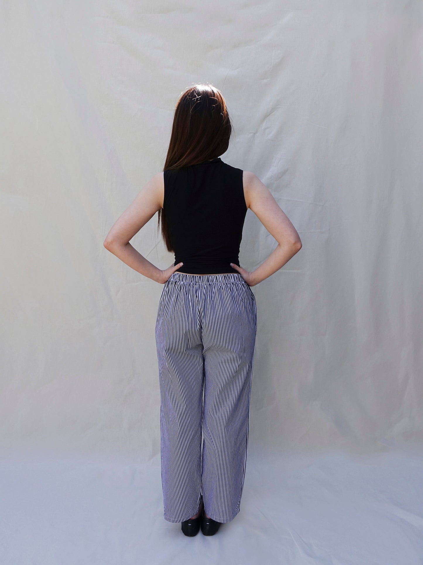 Black Striped Wide Leg Trousers