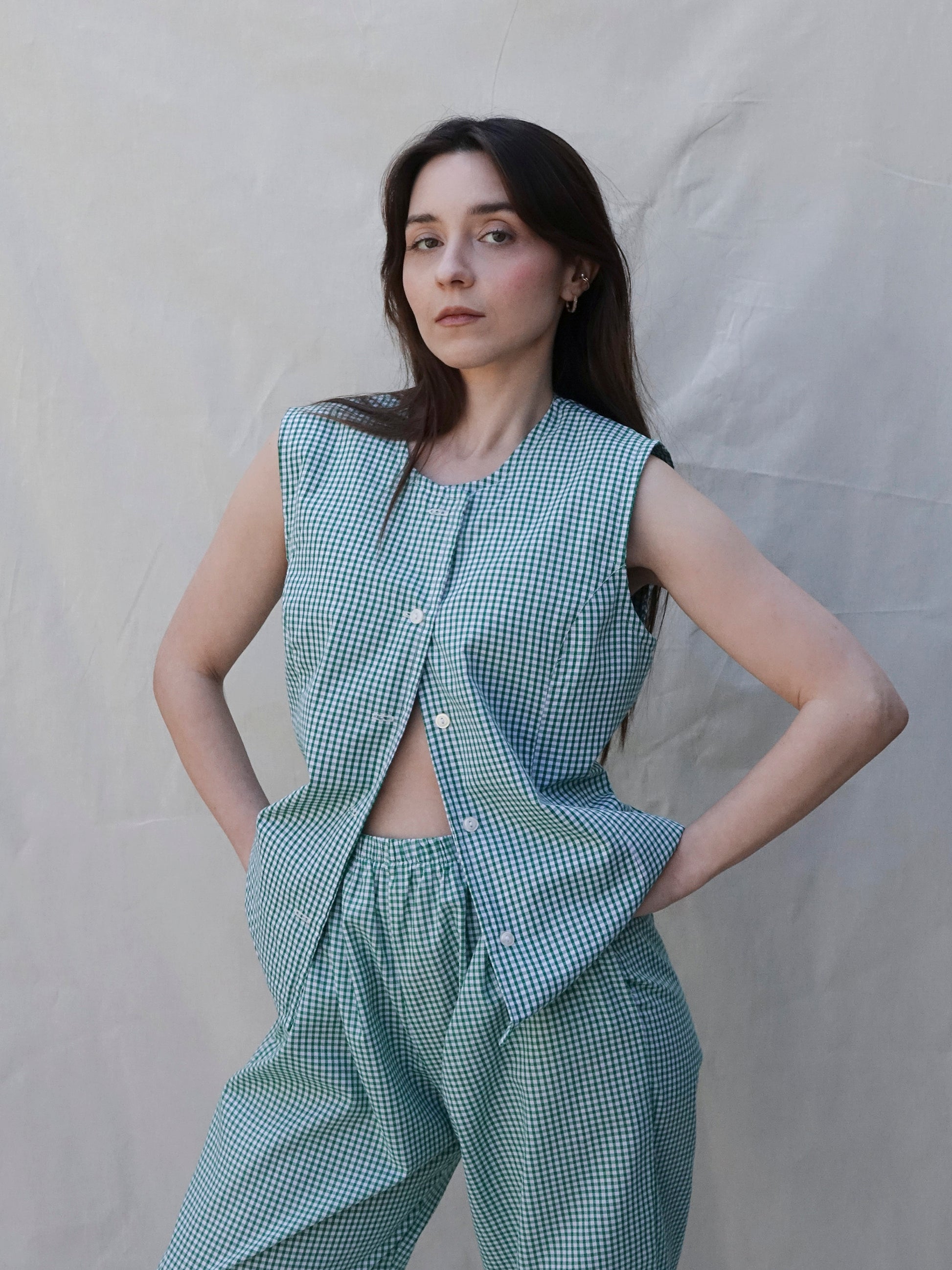 Green Gingham Co-ord Waistcoat