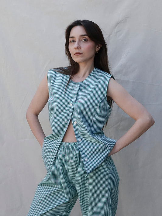 Green Gingham Co-ord Waistcoat