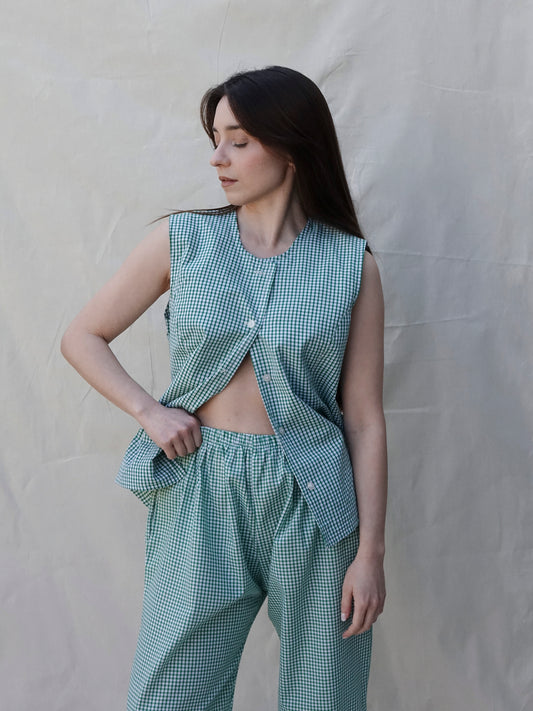 Green Gingham Co-ord Waistcoat - front