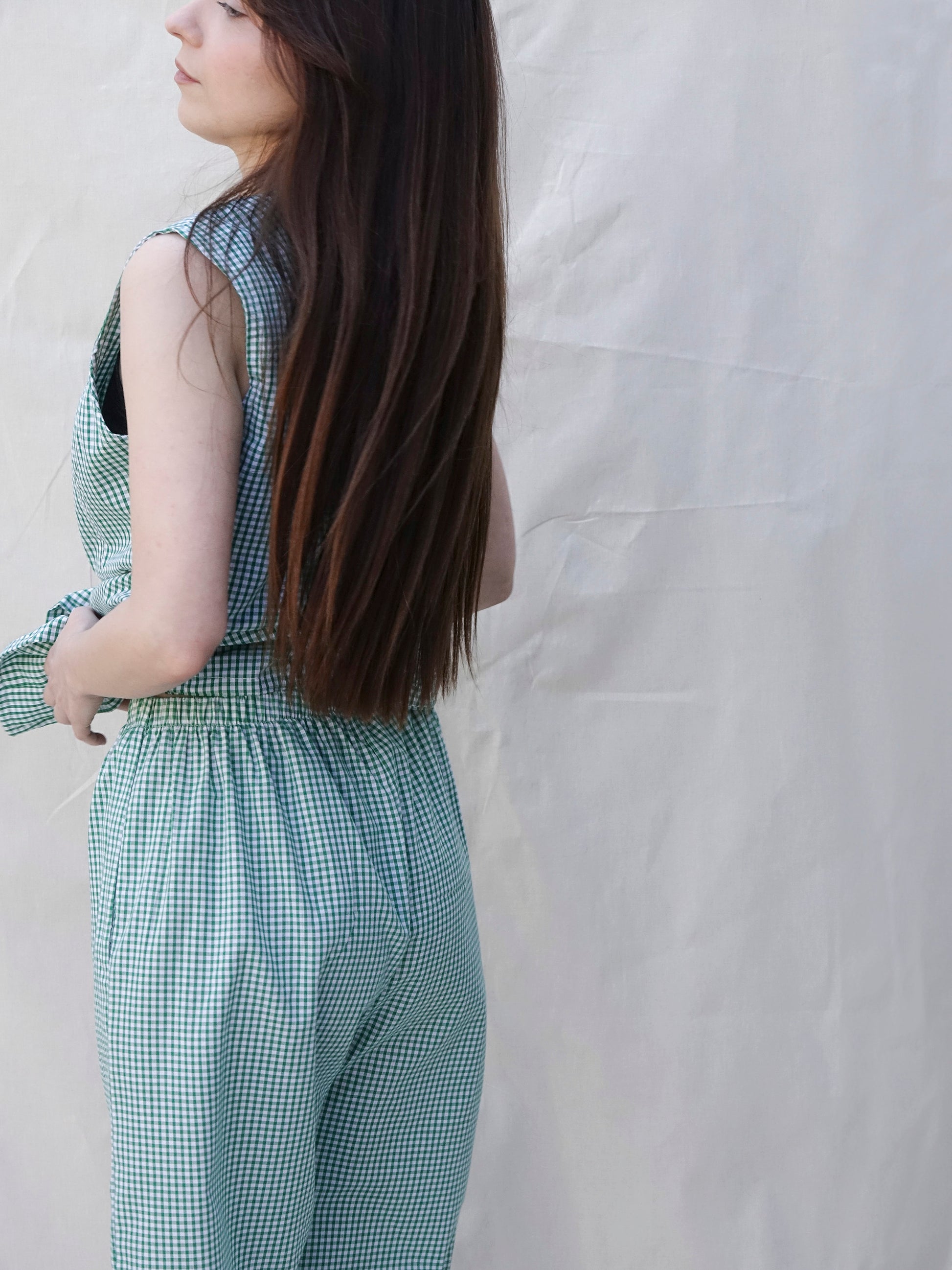 Green Gingham Elasticated Waist Trousers - back