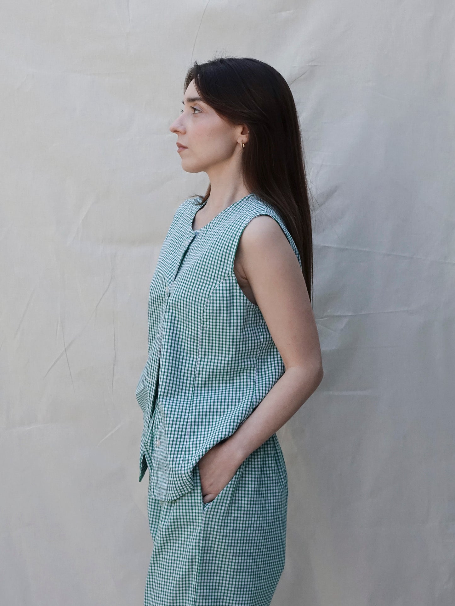 Green Gingham Co-ord Waistcoat - side