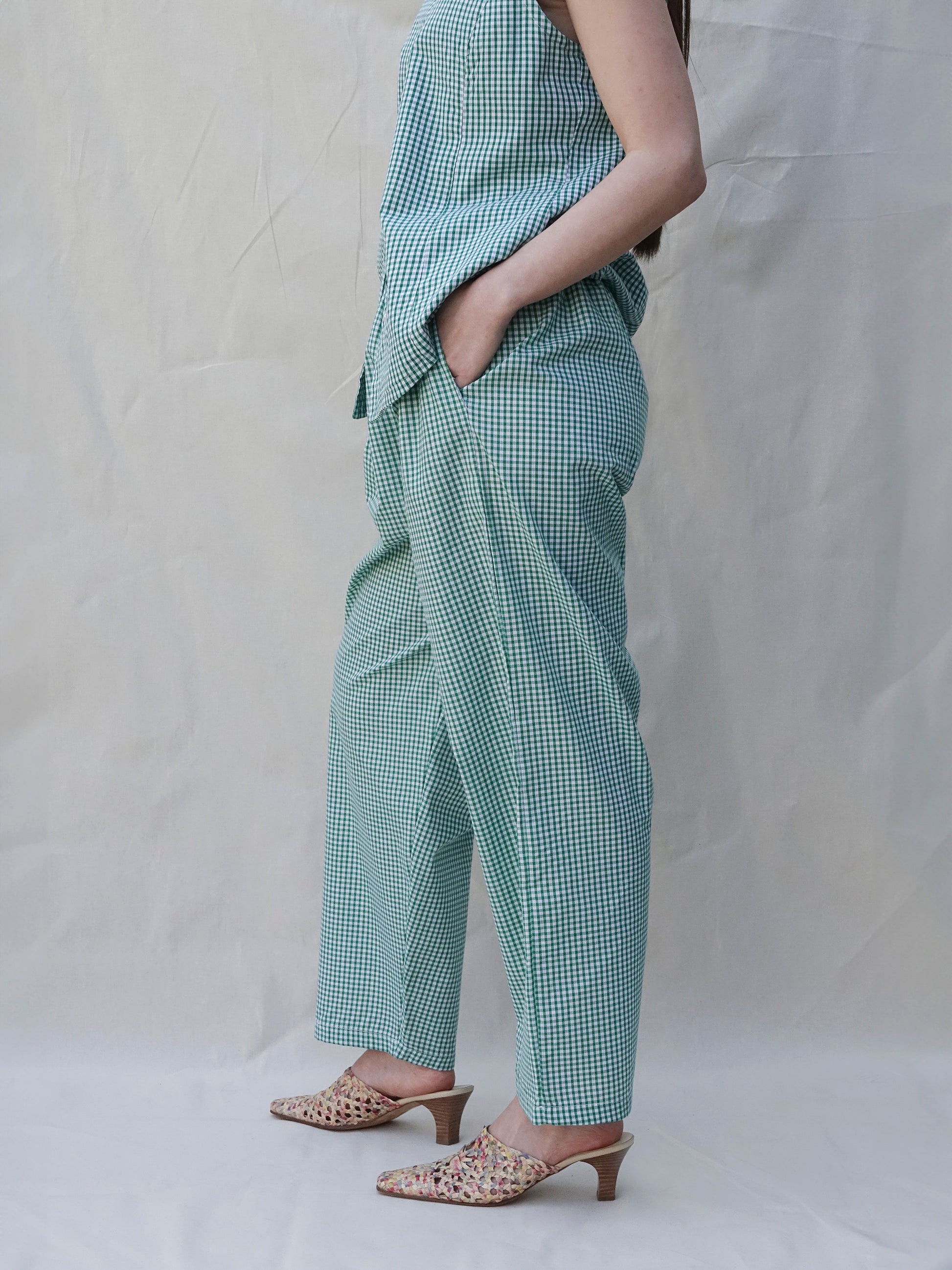 Green Gingham Elasticated Waist Trousers - side