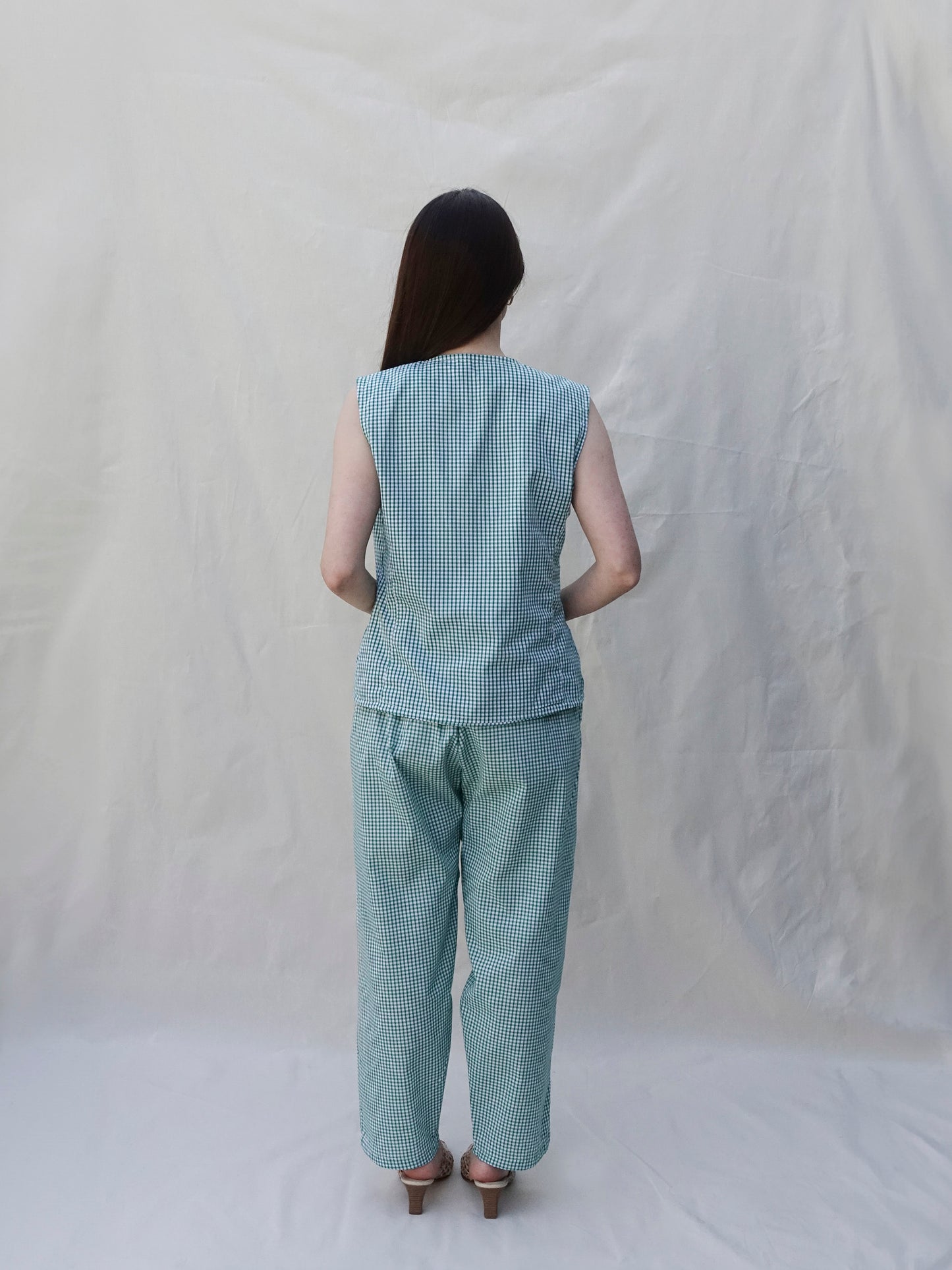 Green Gingham Co-ord Waistcoat - back
