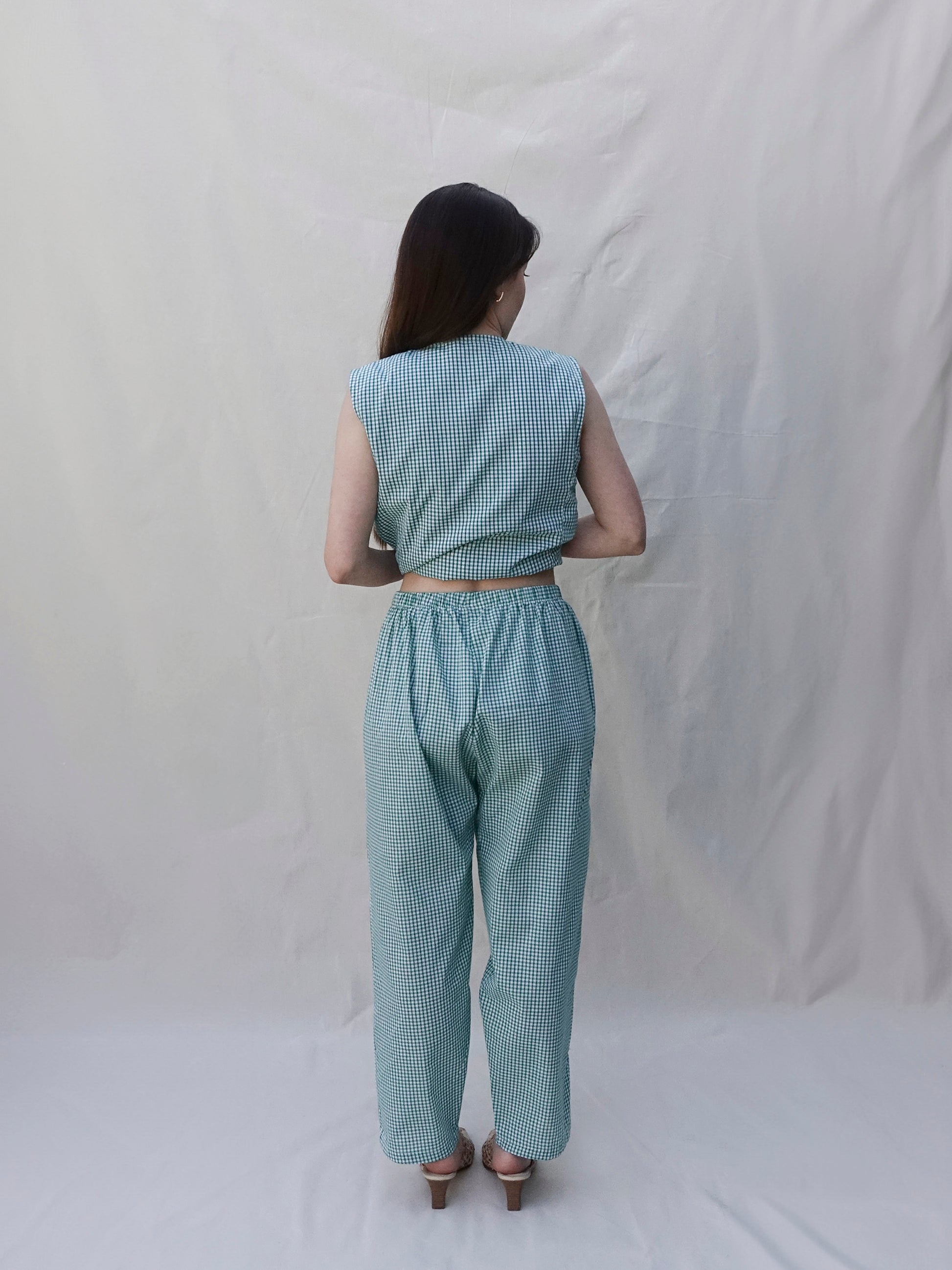 Green Gingham Elasticated Waist Trousers - back
