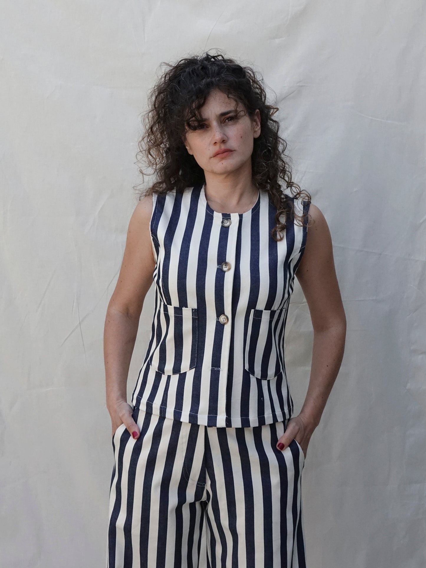 Navy White Stripe  Co-ord Waistcoat