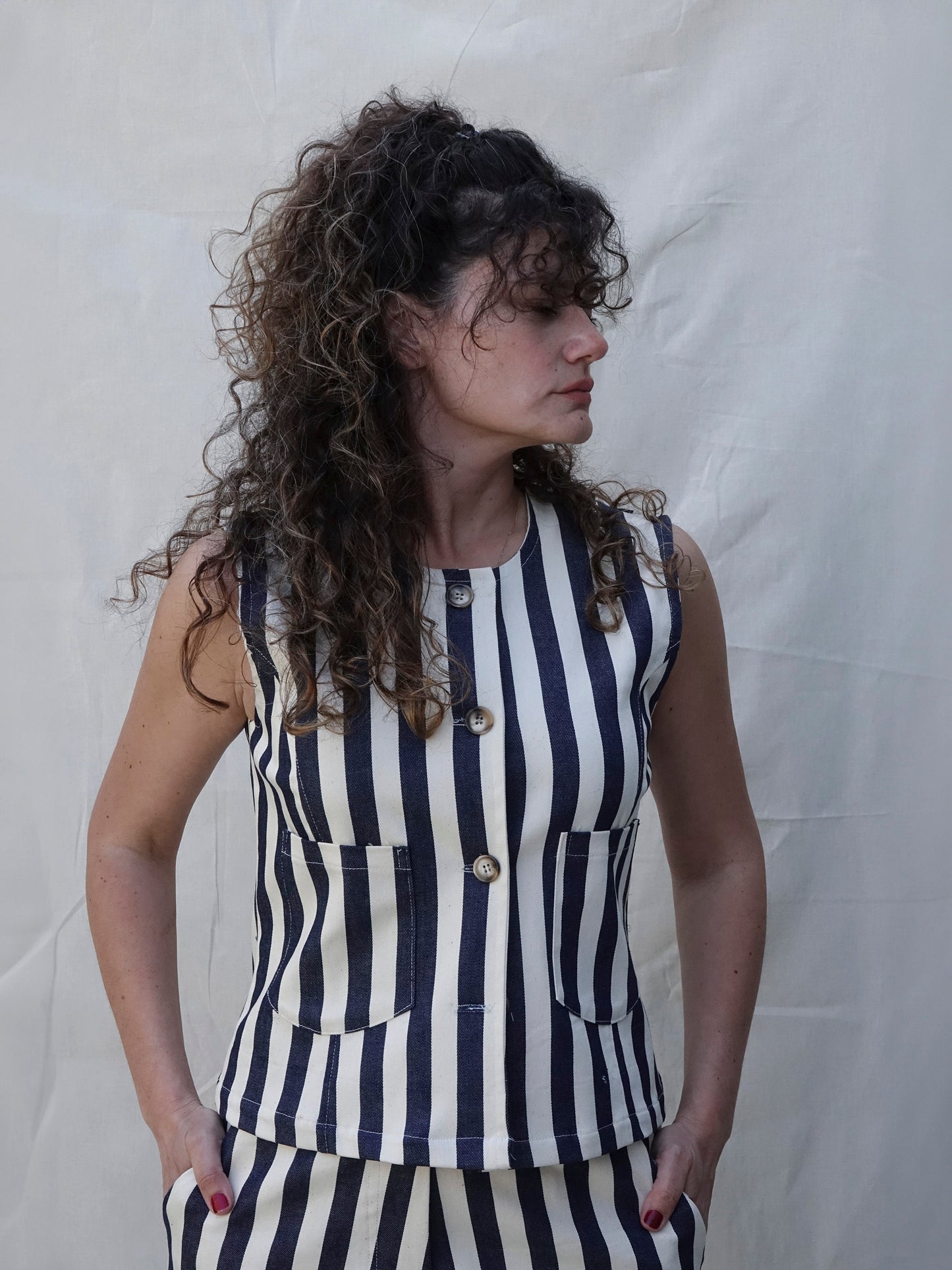 Navy White Stripe  Co-ord Waistcoat