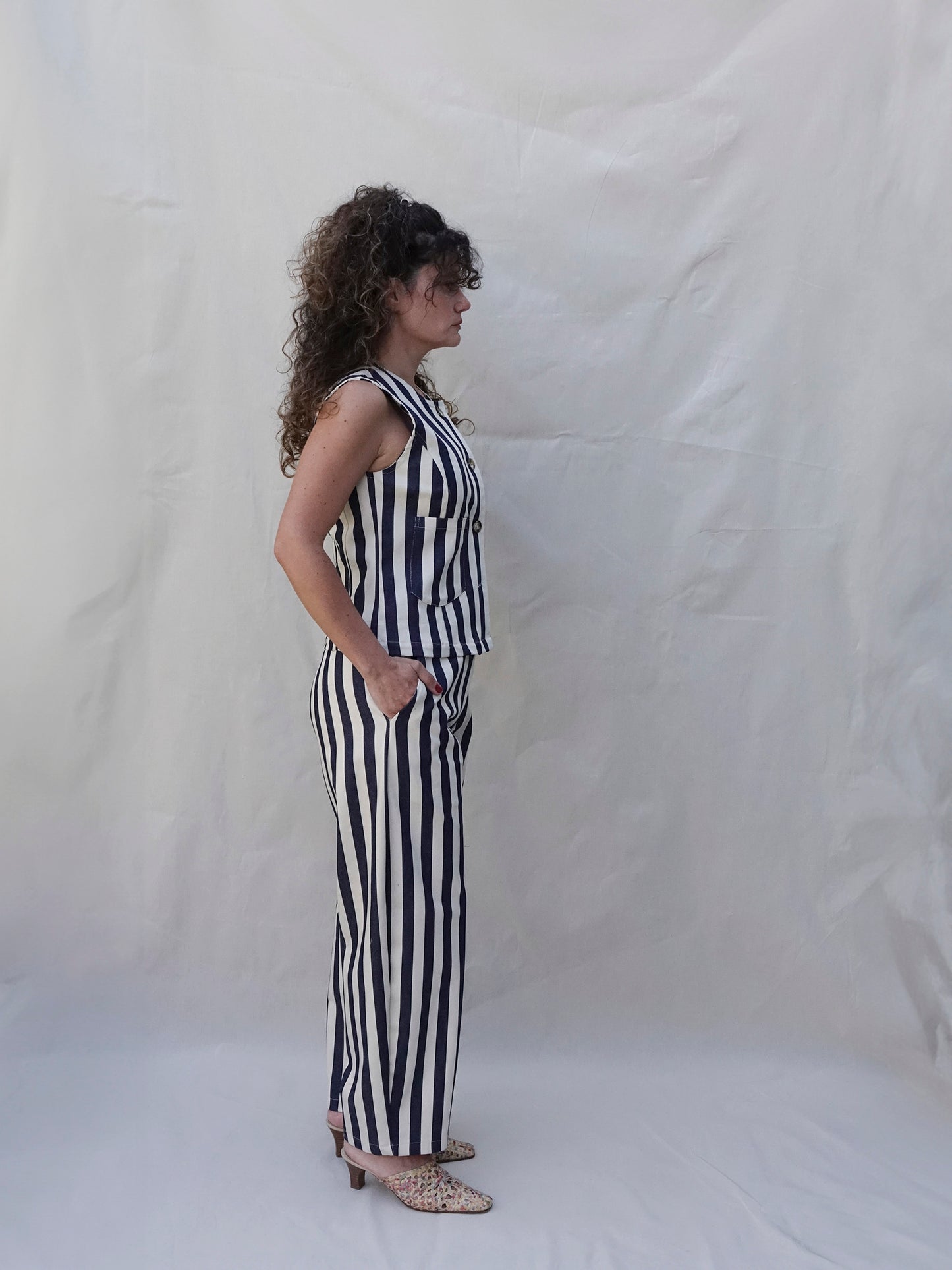 Navy-White Striped Wide Leg Co-ord Trousers