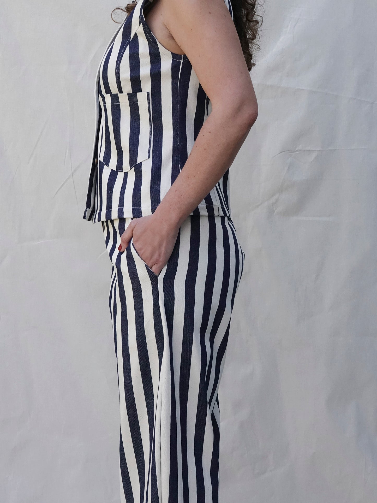 Navy-White Striped Wide Leg Co-ord Trousers