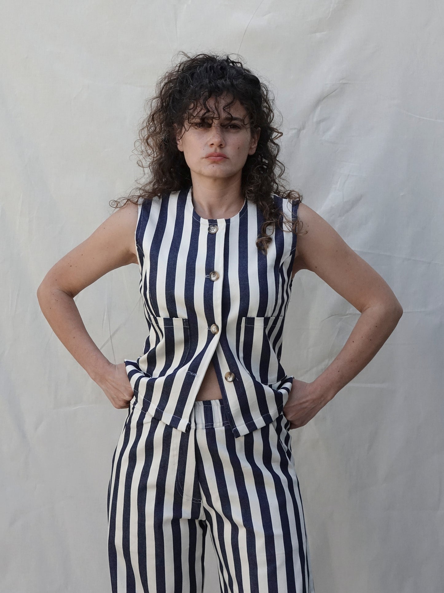 Navy White Stripe  Co-ord Waistcoat