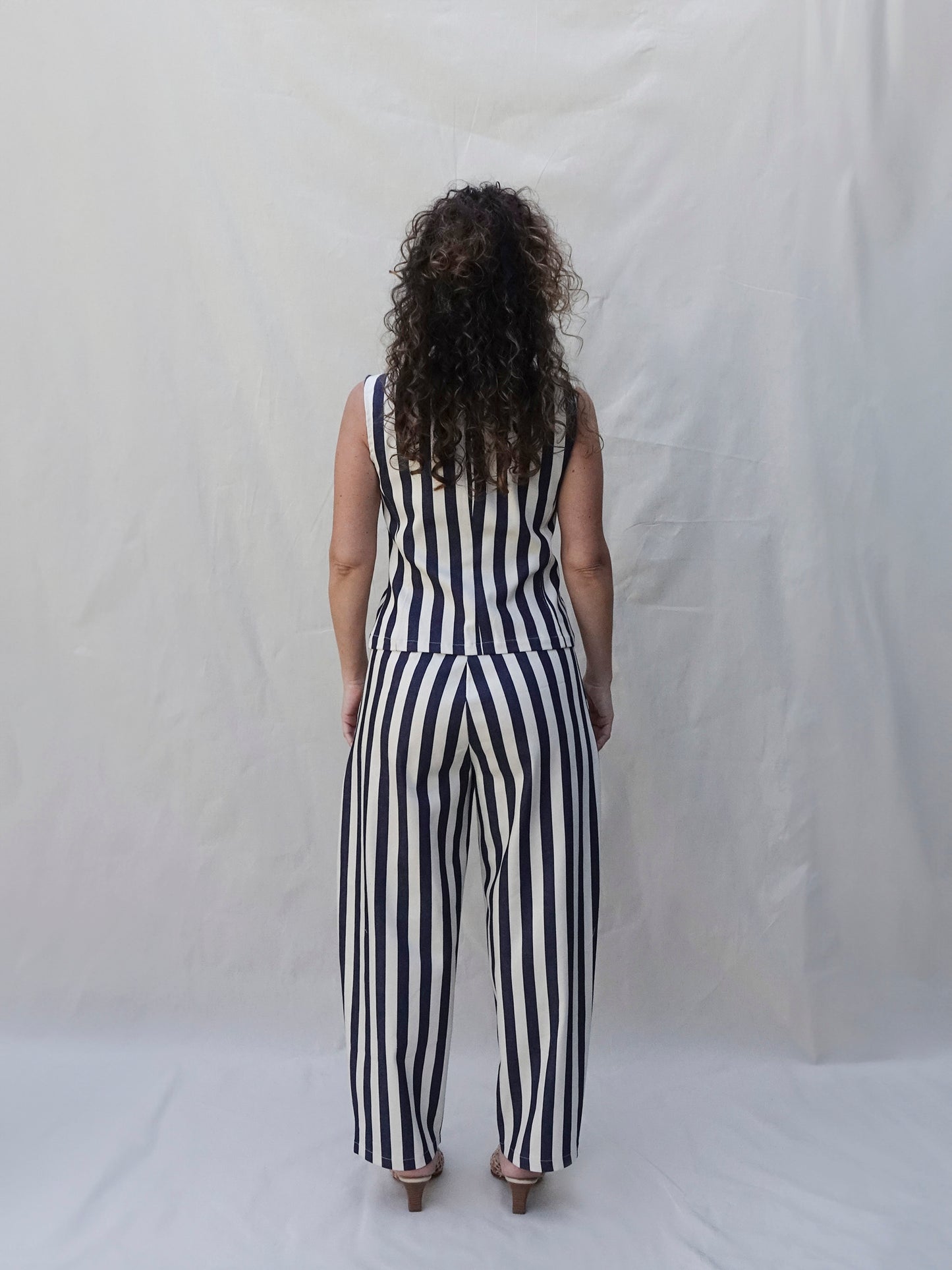 Navy-White Striped Wide Leg Co-ord Trousers