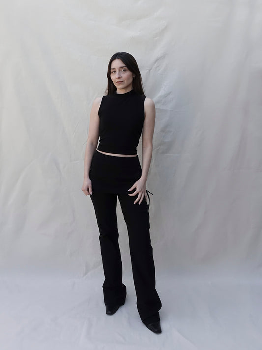 Black Bengaline Trousers with Lace Up Overlay Skirt