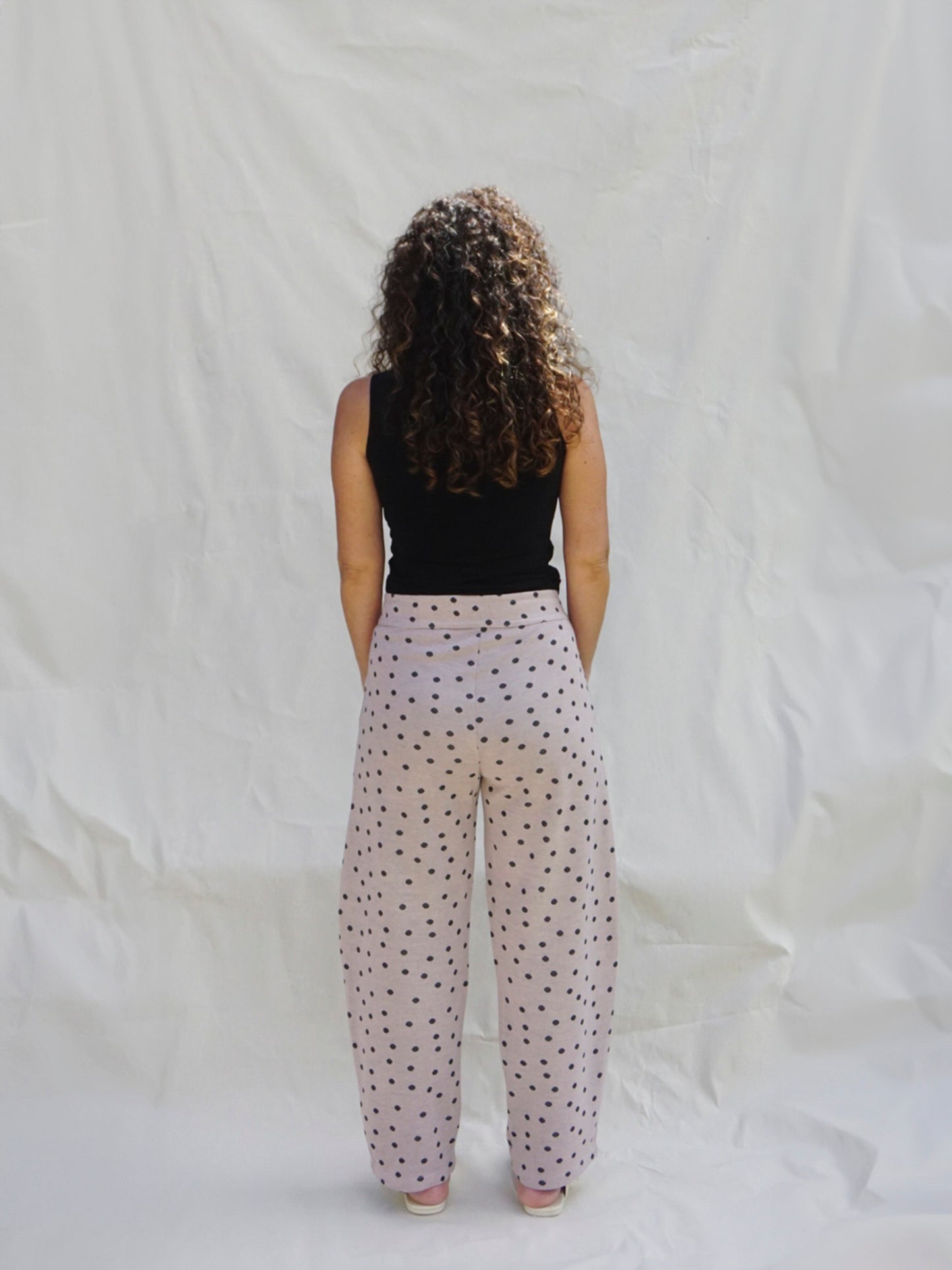 Brown High Waisted Polka Dot Barrel Trousers - back