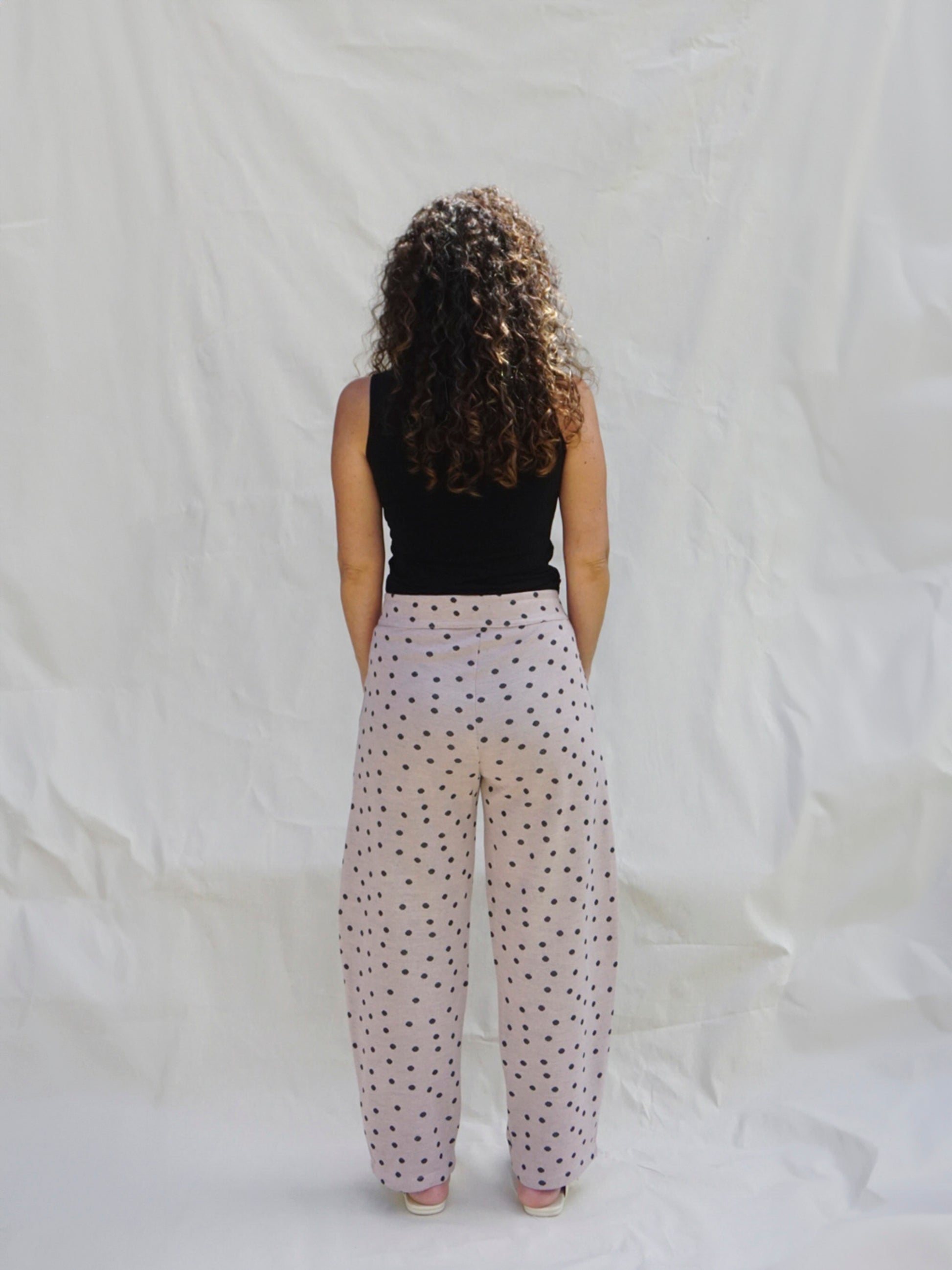 Brown High Waisted Polka Dot Barrel Trousers - back