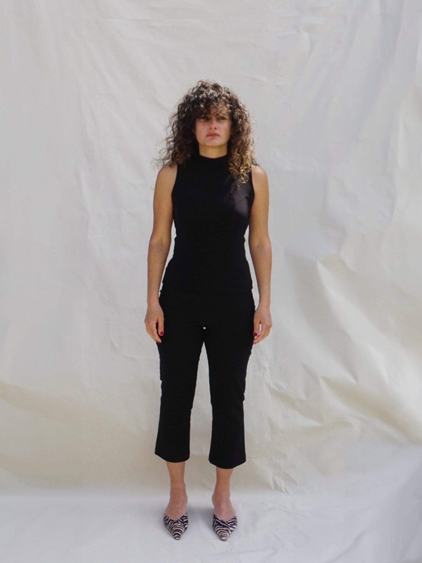 Black Flared Capri Trousers