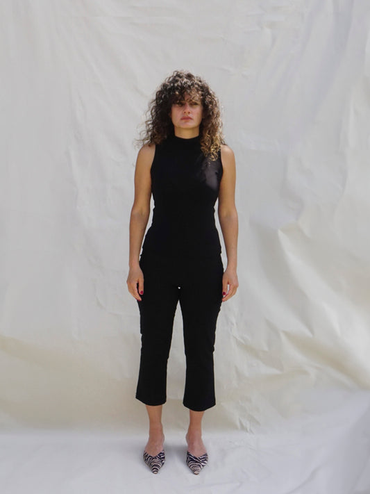 Black Flared Capri Trousers