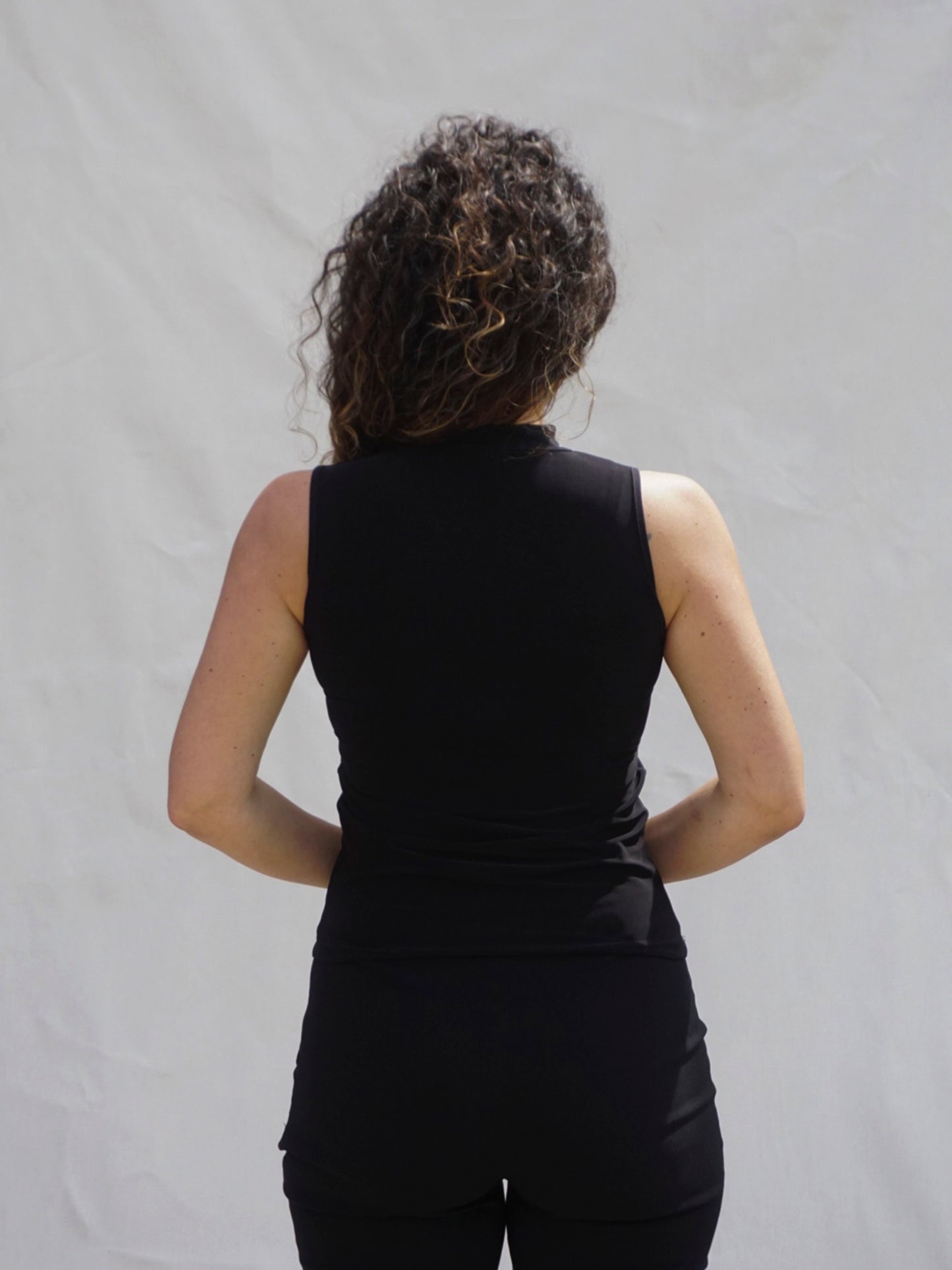 Black Slinky Mock Neck Sleeveless Top