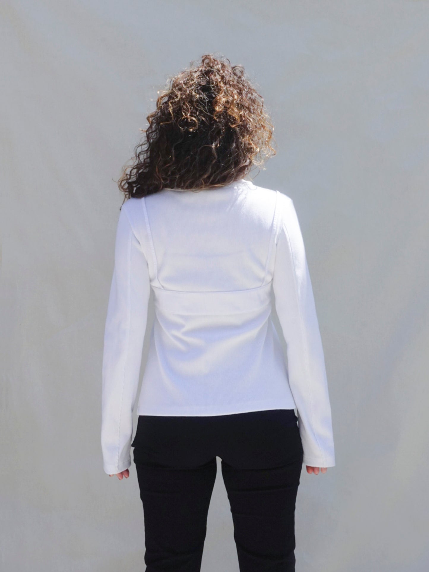 White V-Neck Buttoned Cardigan with Bust Detail - 100% Cotton