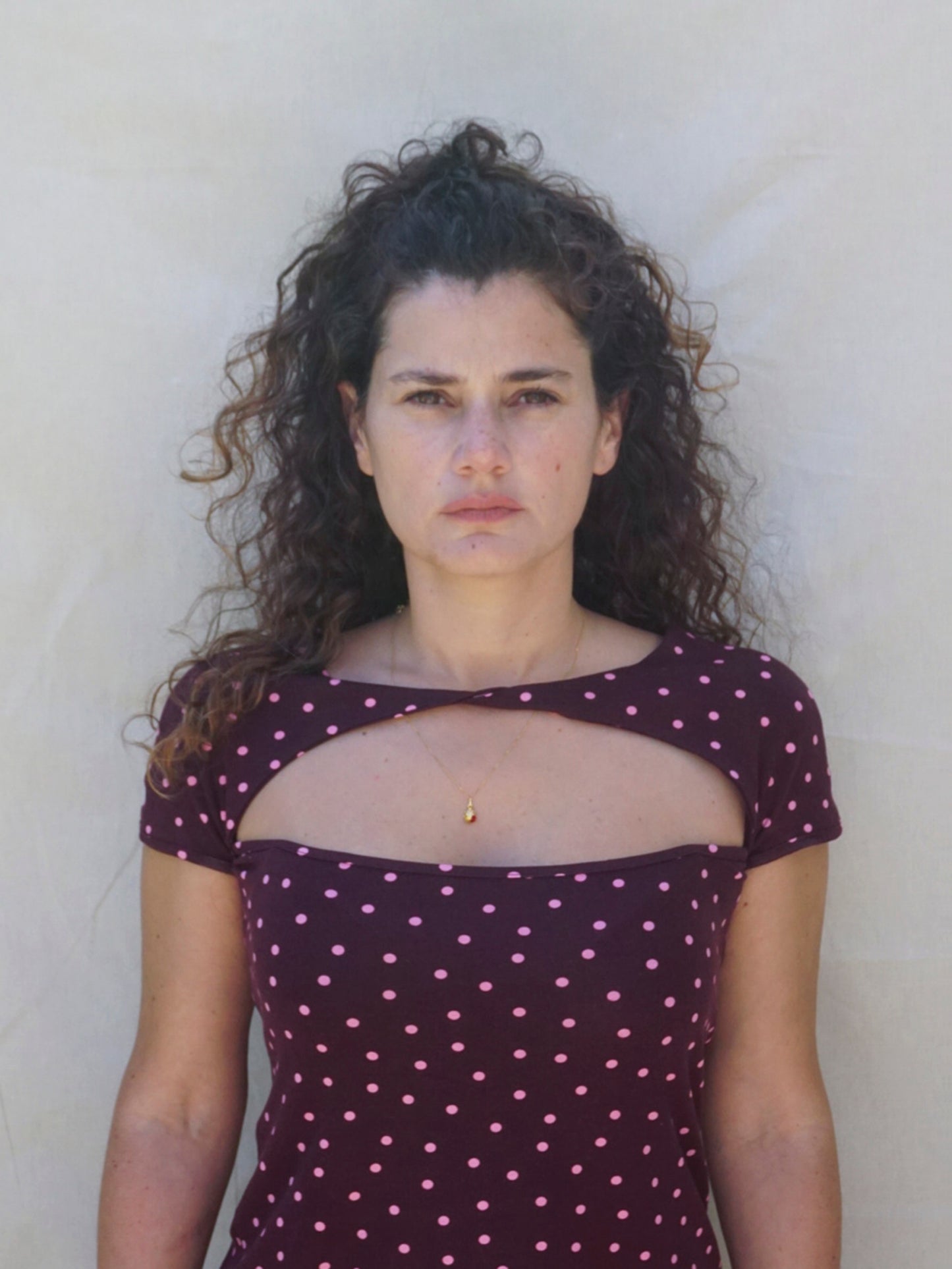 Brown- Pink Cut Out Front Polka Dot Top