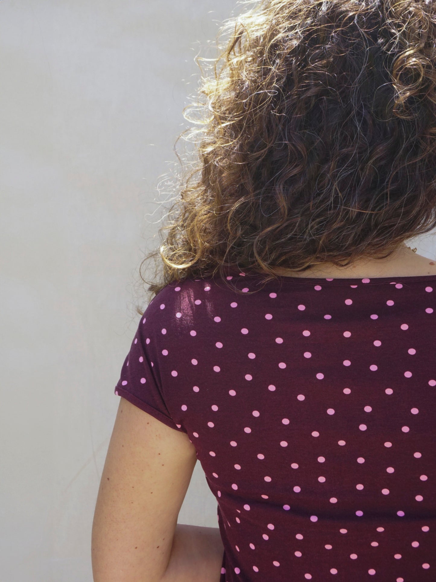 Brown- Pink Cut Out Front Polka Dot Top