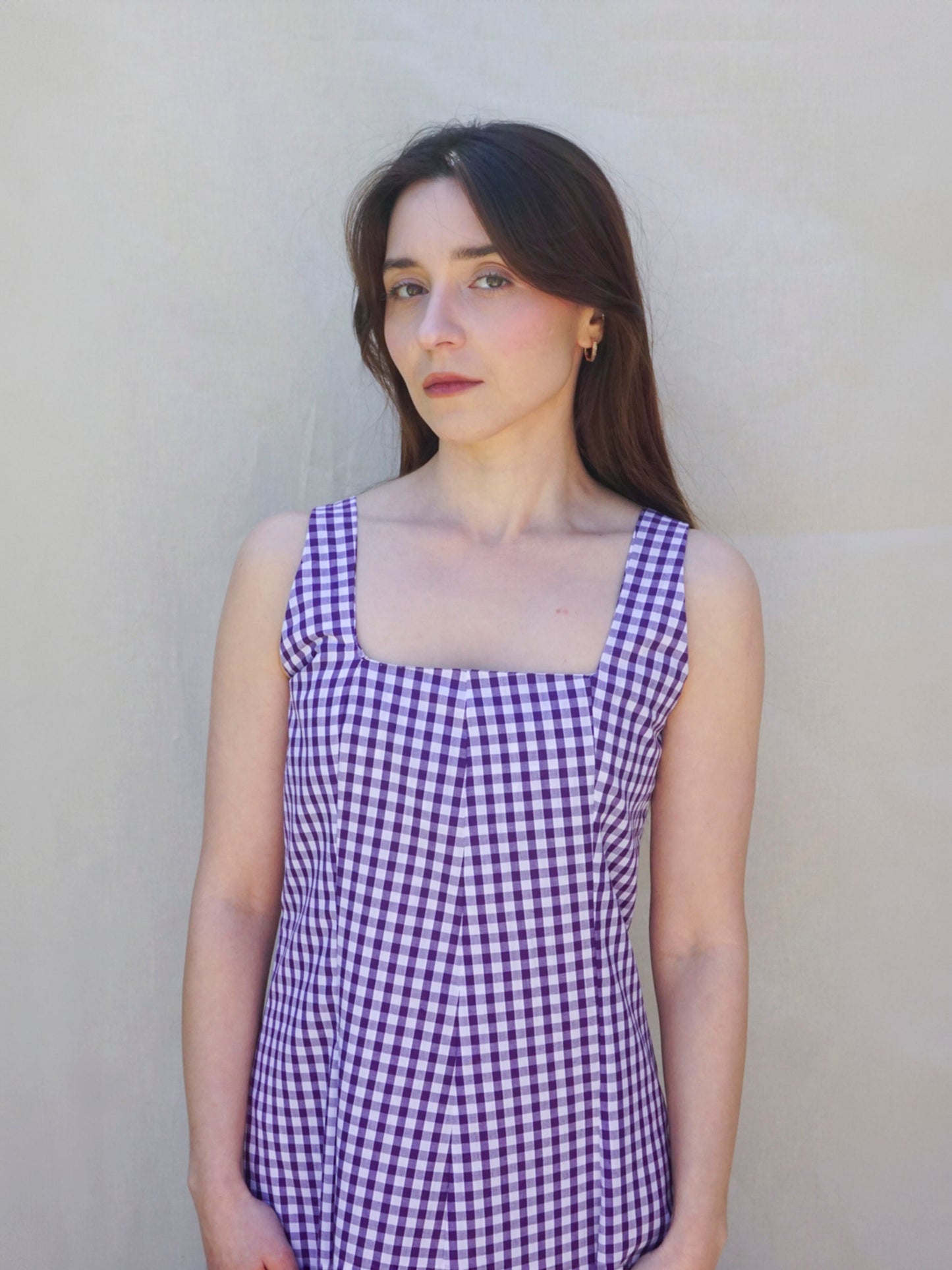 Purple Gingham Square Neck A Line Dress
- Front 3