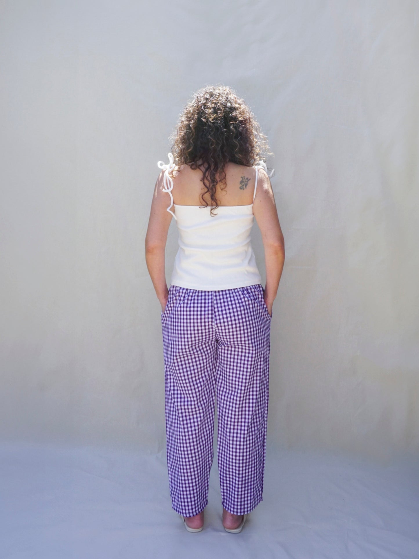 Purple Gingham Wide Leg Trousers- back