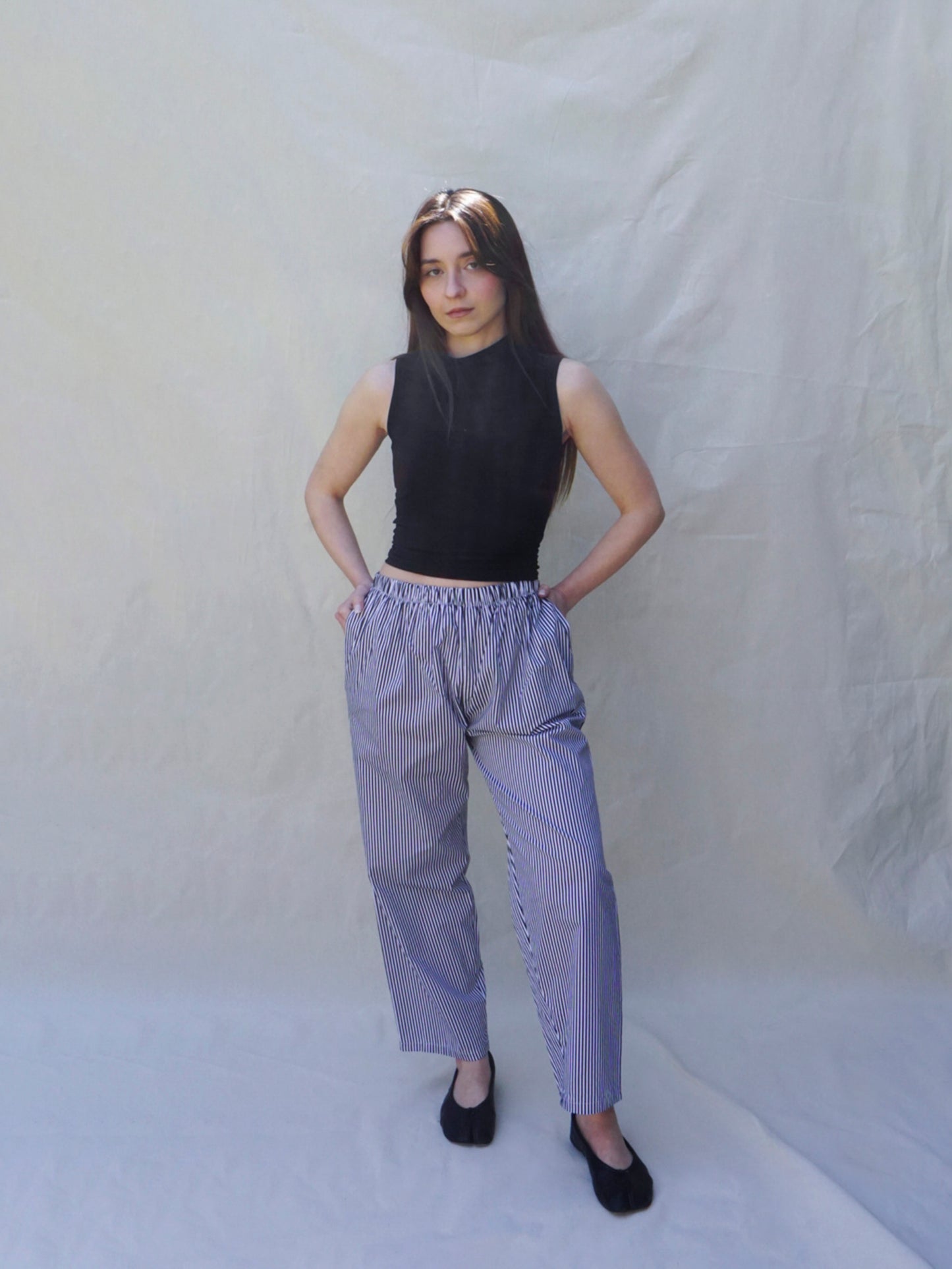 Black Striped Wide Leg Trousers