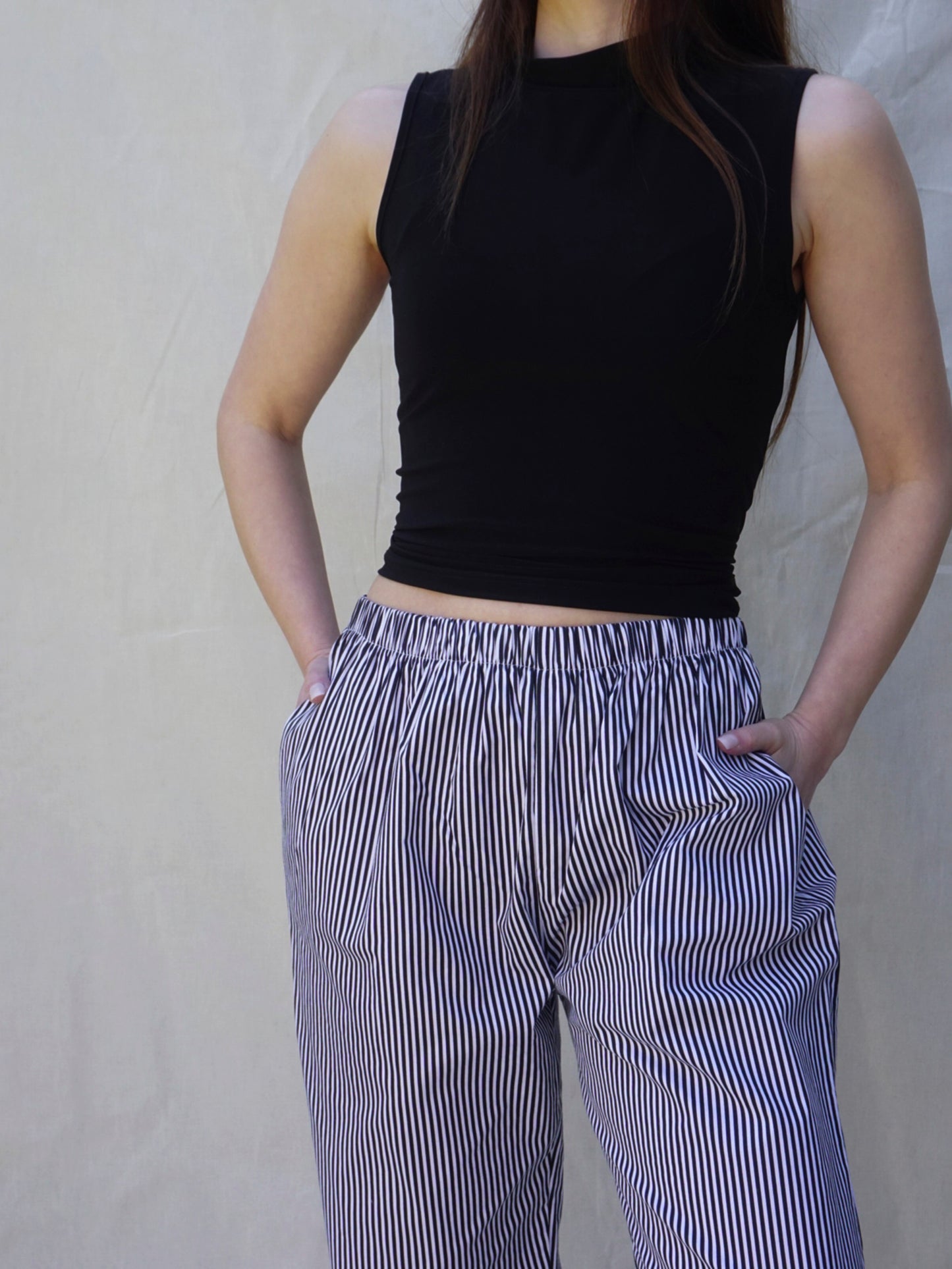 Black Striped Wide Leg Trousers