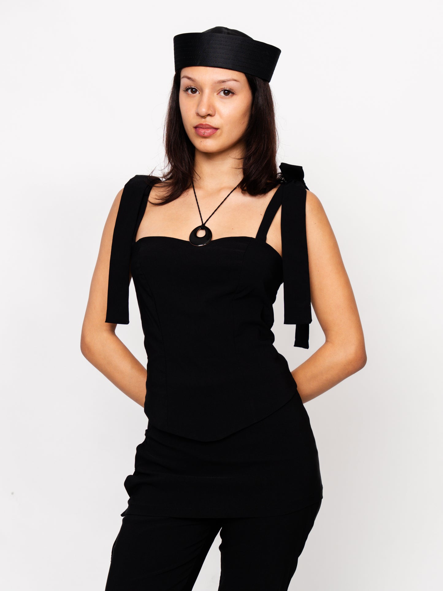 Black Wide-Strap Bengaline Bustier Top