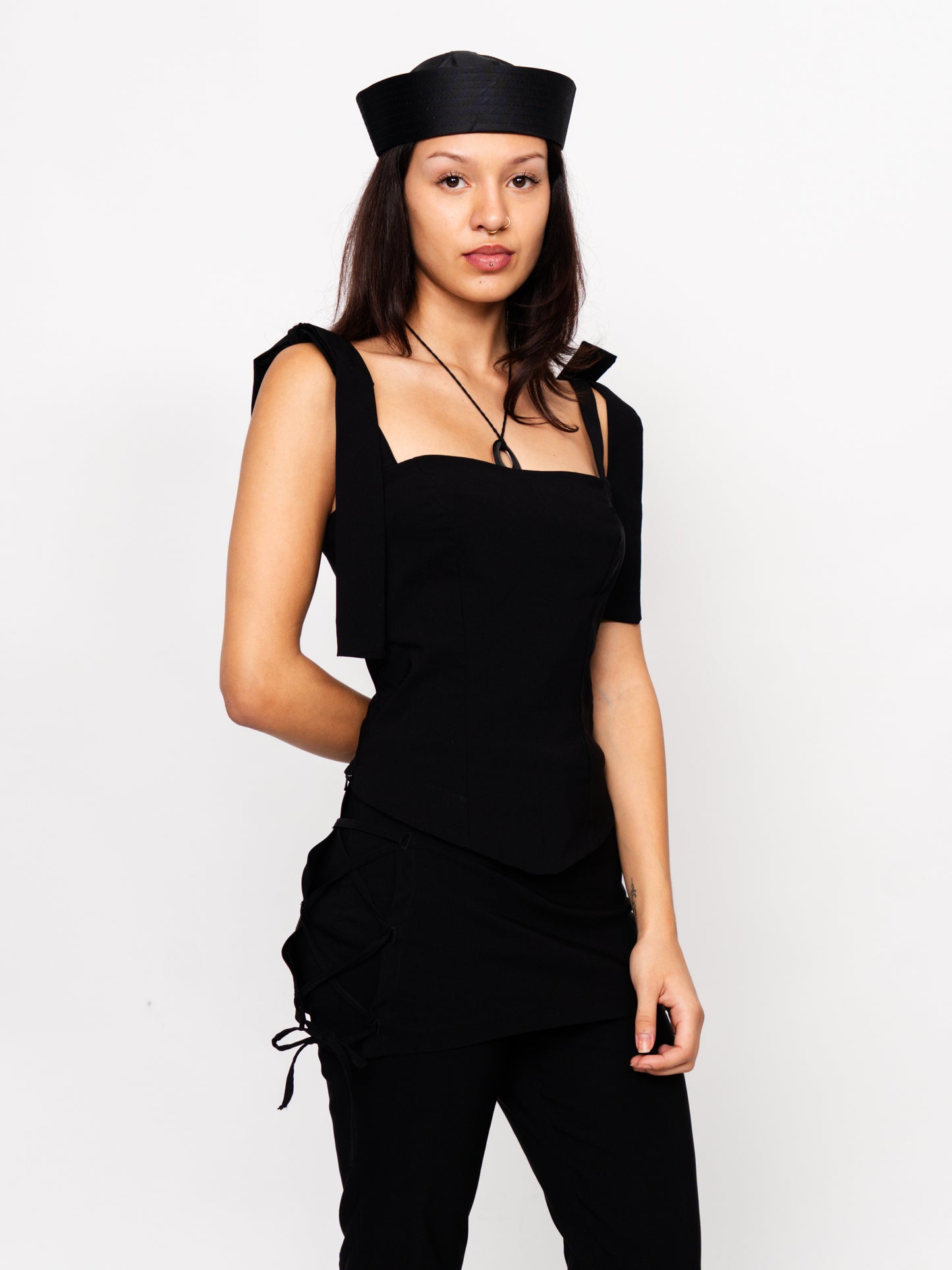 Black Wide-Strap Bengaline Bustier Top