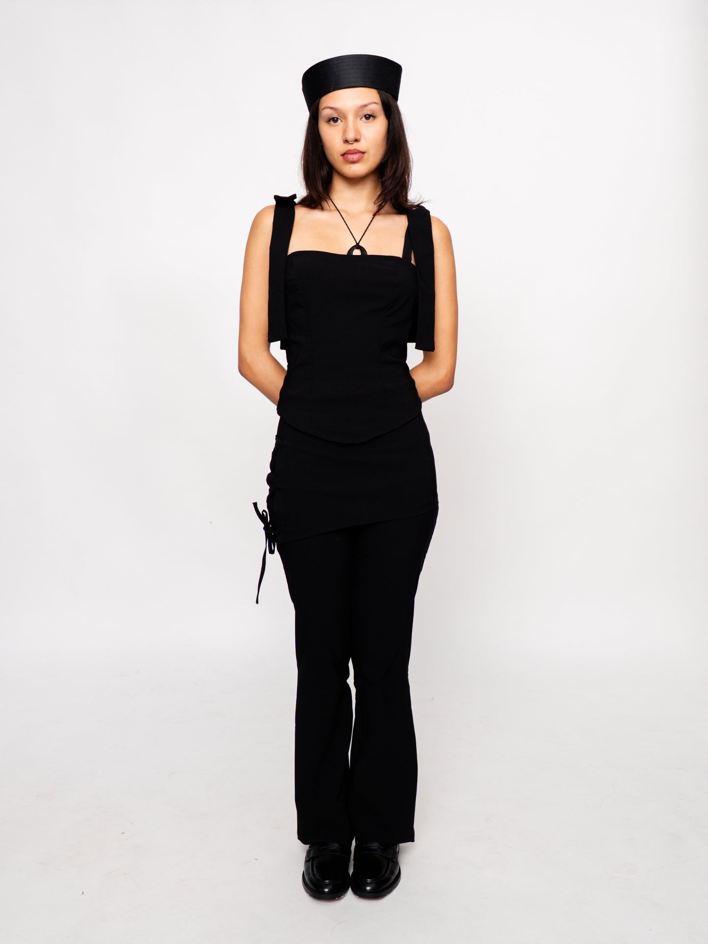 Black Bengaline Trousers with Lace Up Overlay Skirt