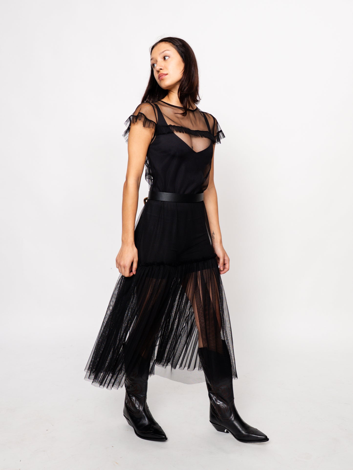 Black Sheer Tulle Maxi Dress