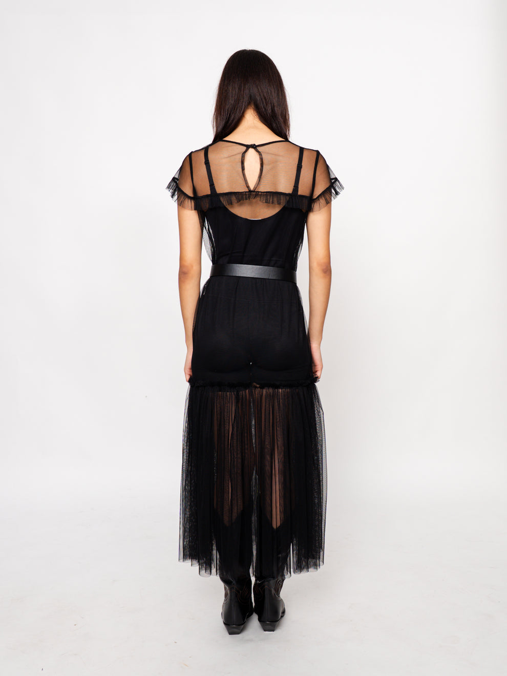 Black Tulle Maxi Dress with Ruffle