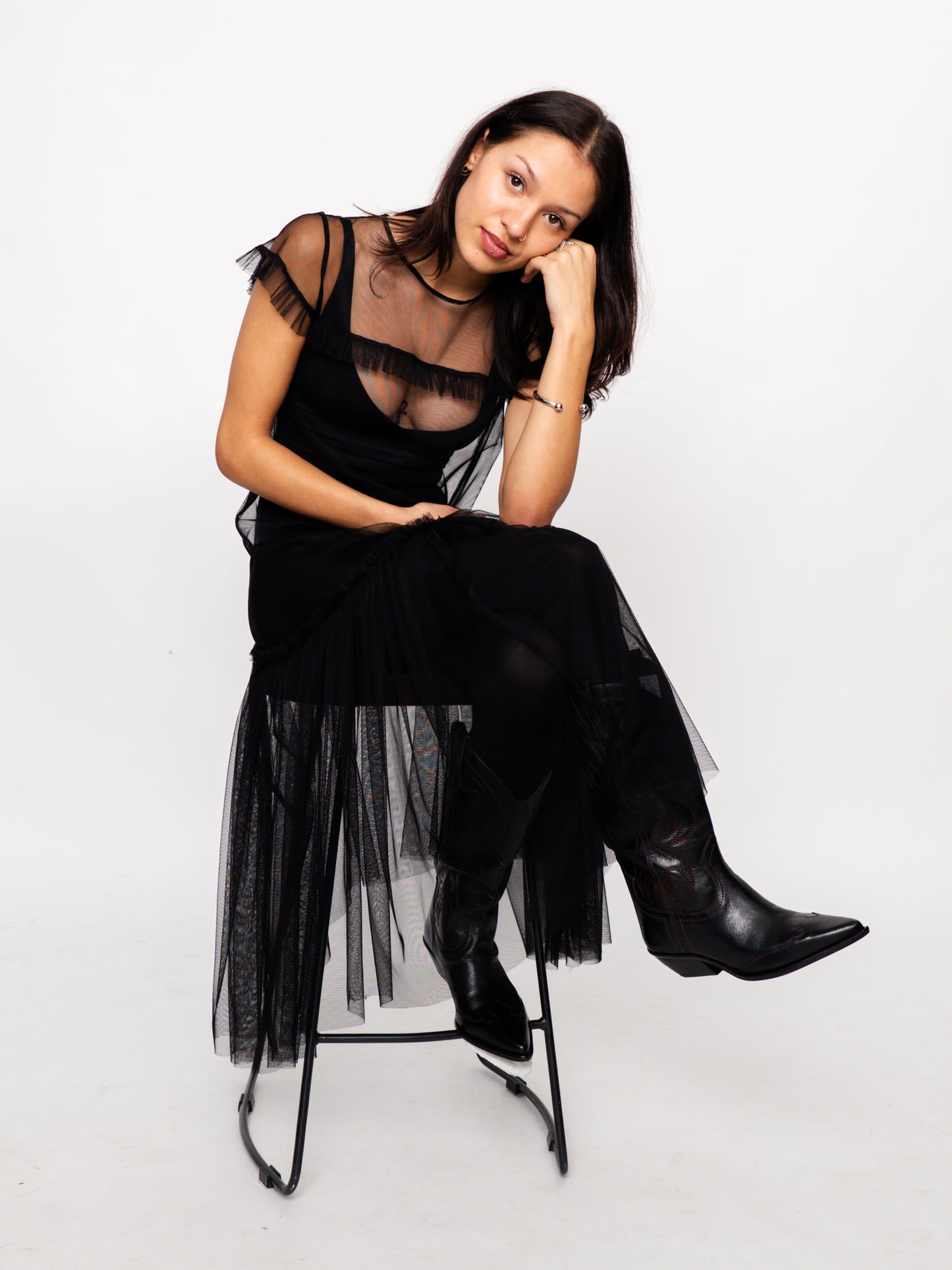 Black Sheer Tulle Maxi Dress