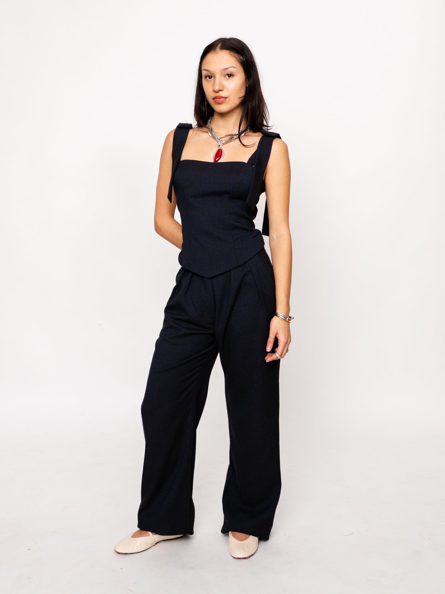 Black Pleated Wool Trousers