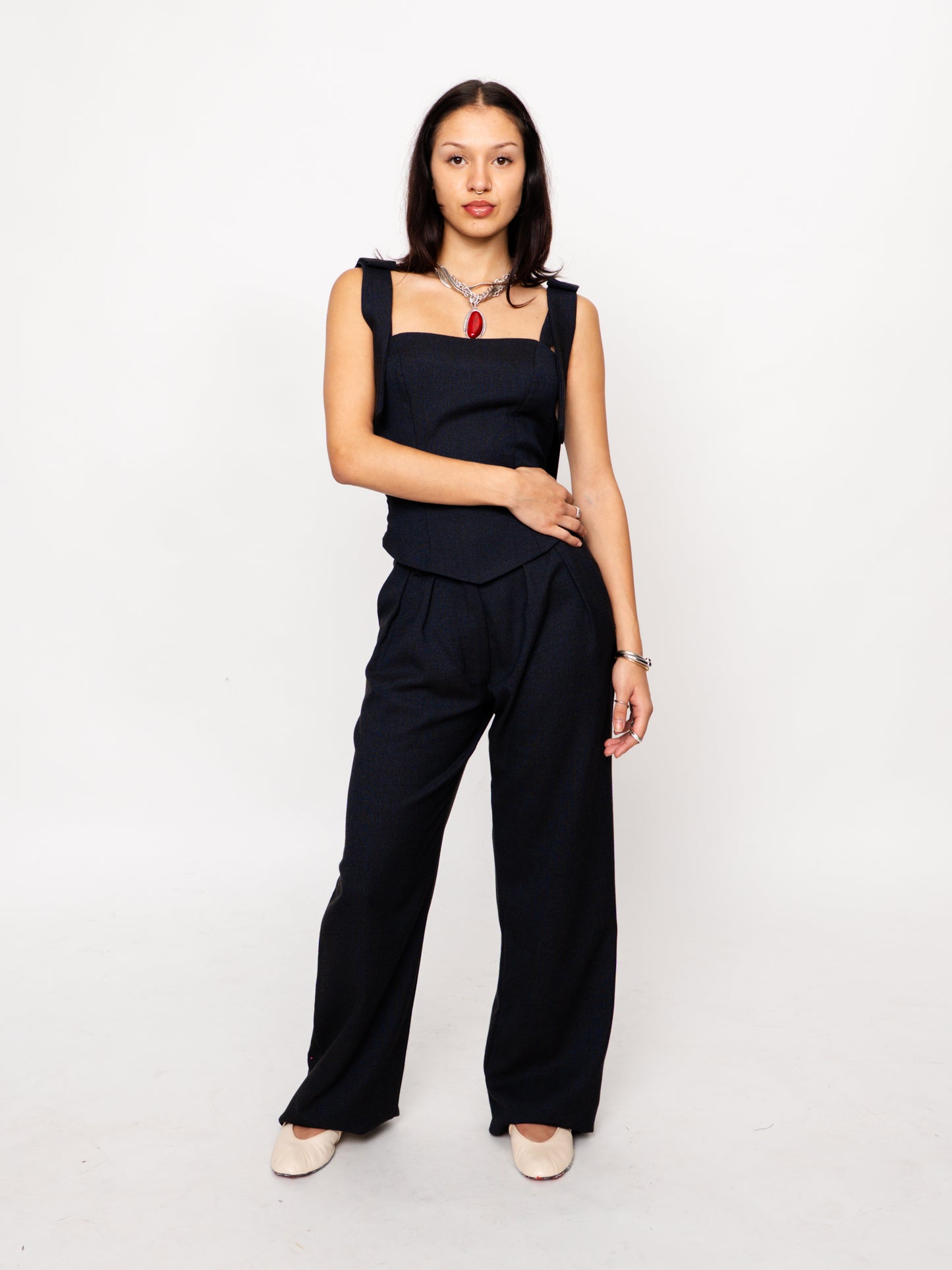 Black Pleated Wool Trousers