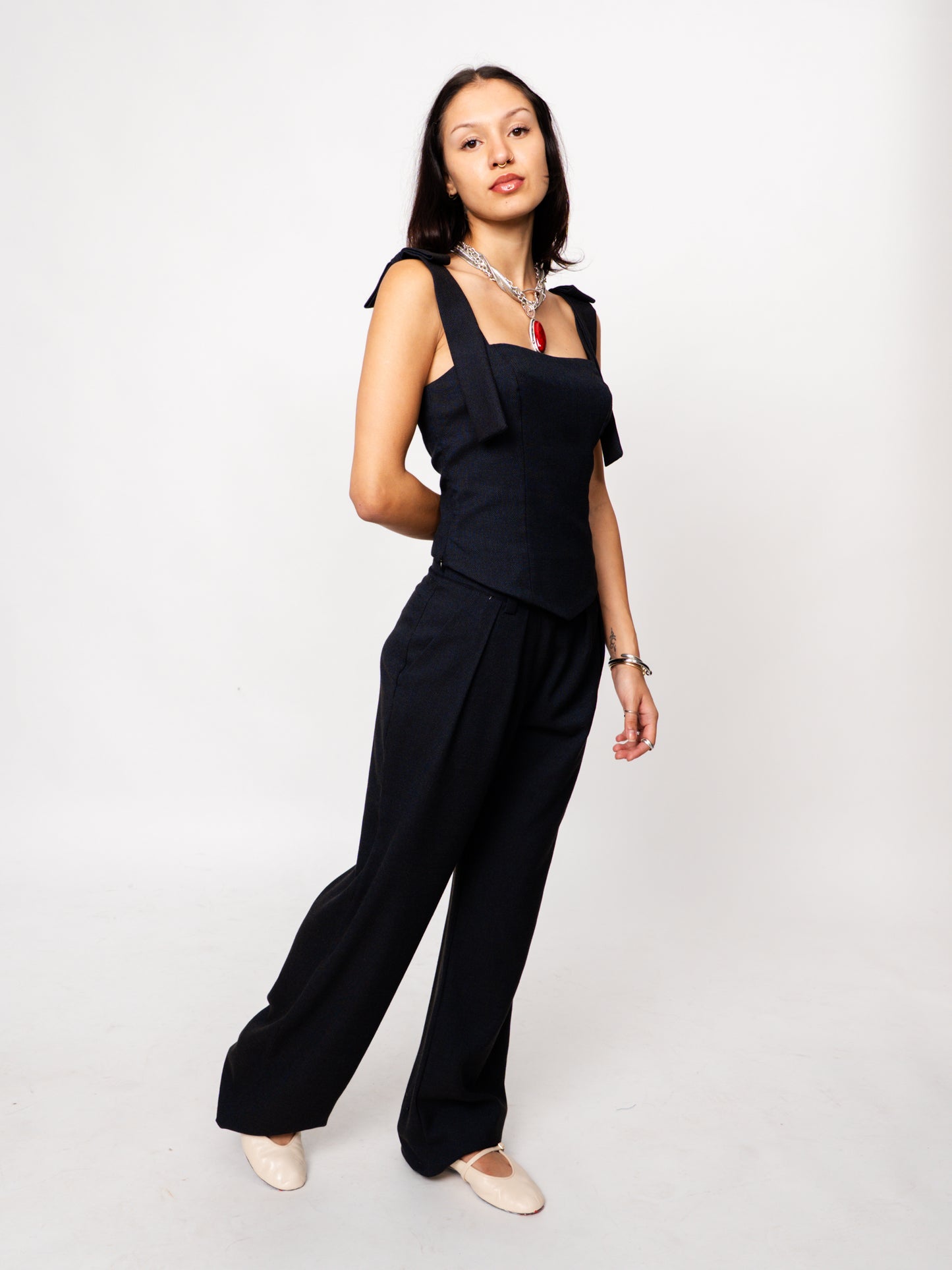 Black Pleated Wool Trousers