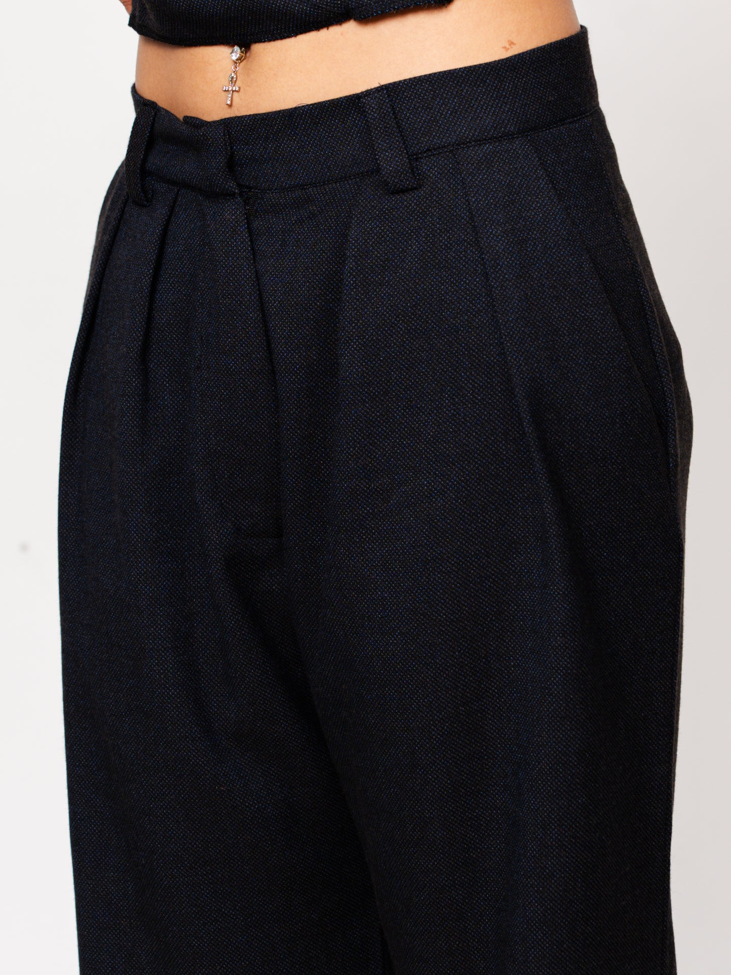 Black Pleated Wool Trousers