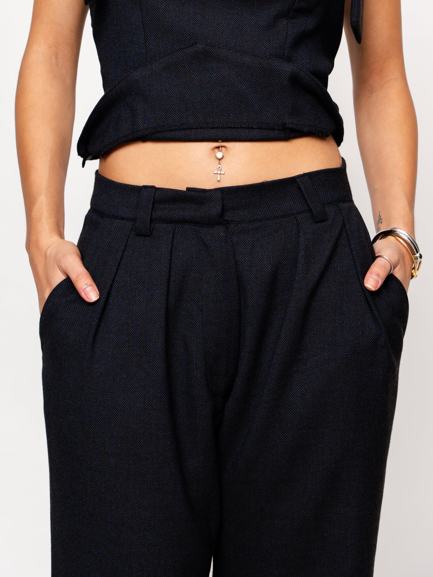 Black Pleated Wool Trousers